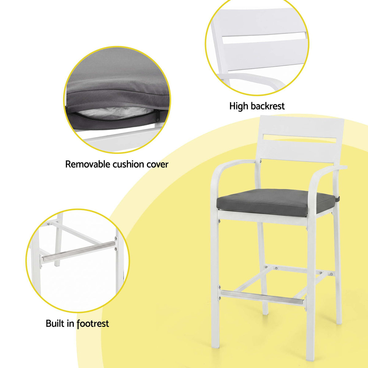 Gardeon Outdoor Bar Set 5-Piece Patio Dining Chairs Aluminium, White