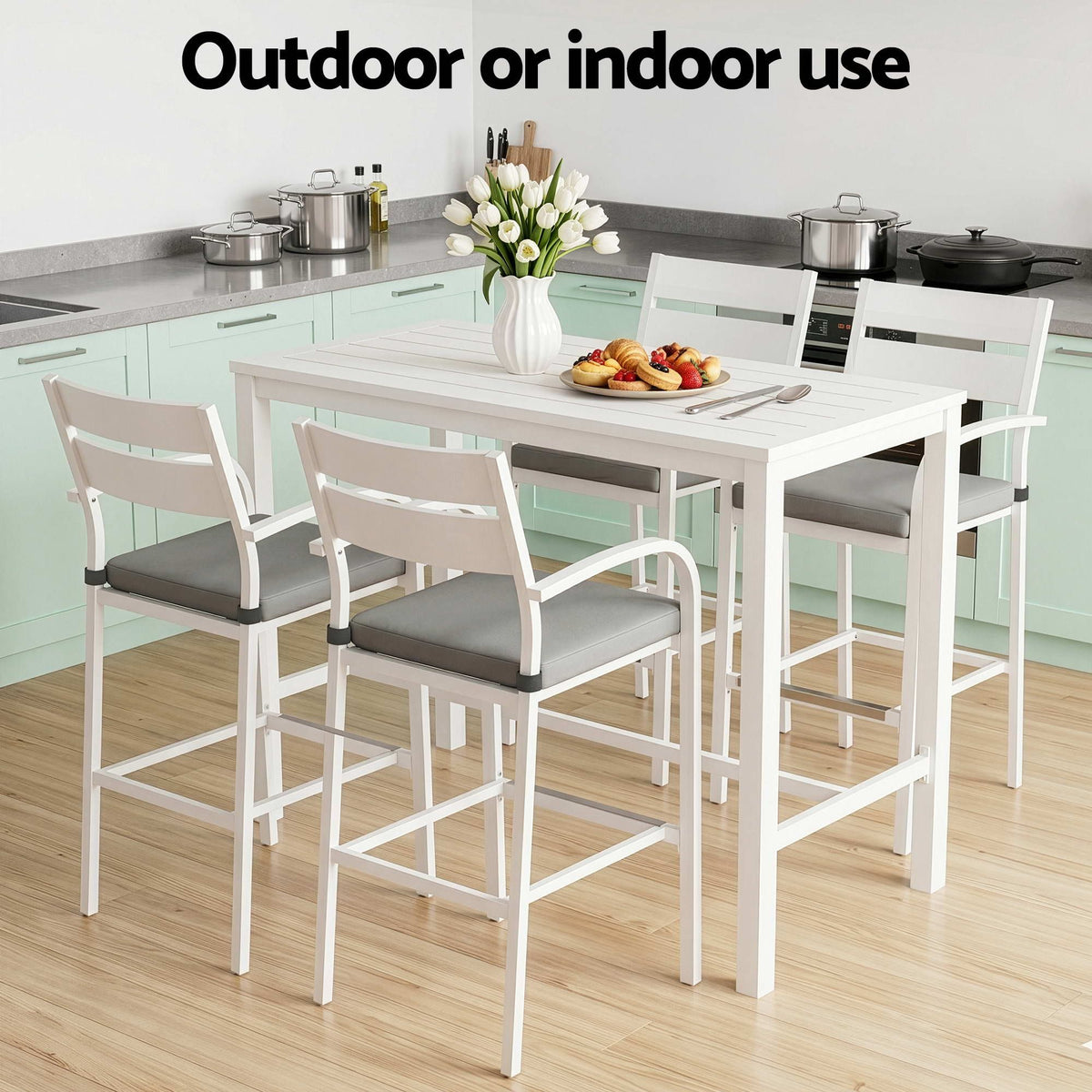 Gardeon Outdoor Bar Set 5-Piece Patio Dining Chairs Aluminium, White