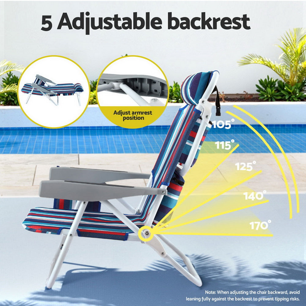 Gardeon Outdoor Chairs Beach Chair Backpack Cooler Storage Lightweight Fishing Blue