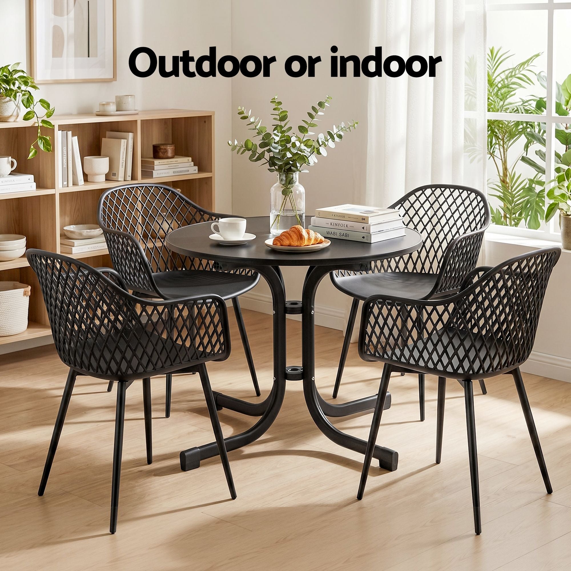 Gardeon 5PCS Outdoor Dining Set Table and Chairs Patio Furniture Garden Diamond Black