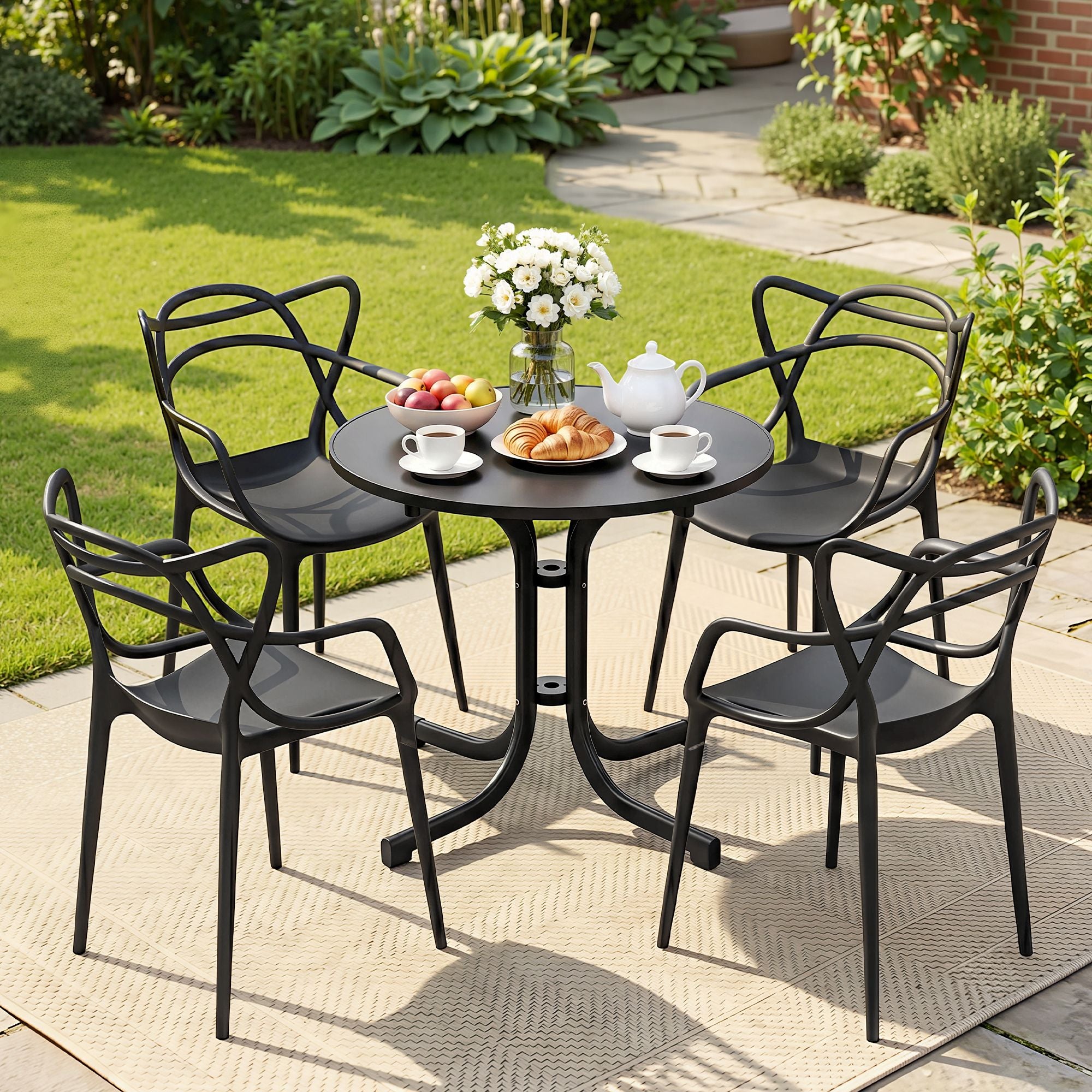 Gardeon 5PCS Outdoor Dining Set Table and Chairs Garden Patio Furniture Entwine Black