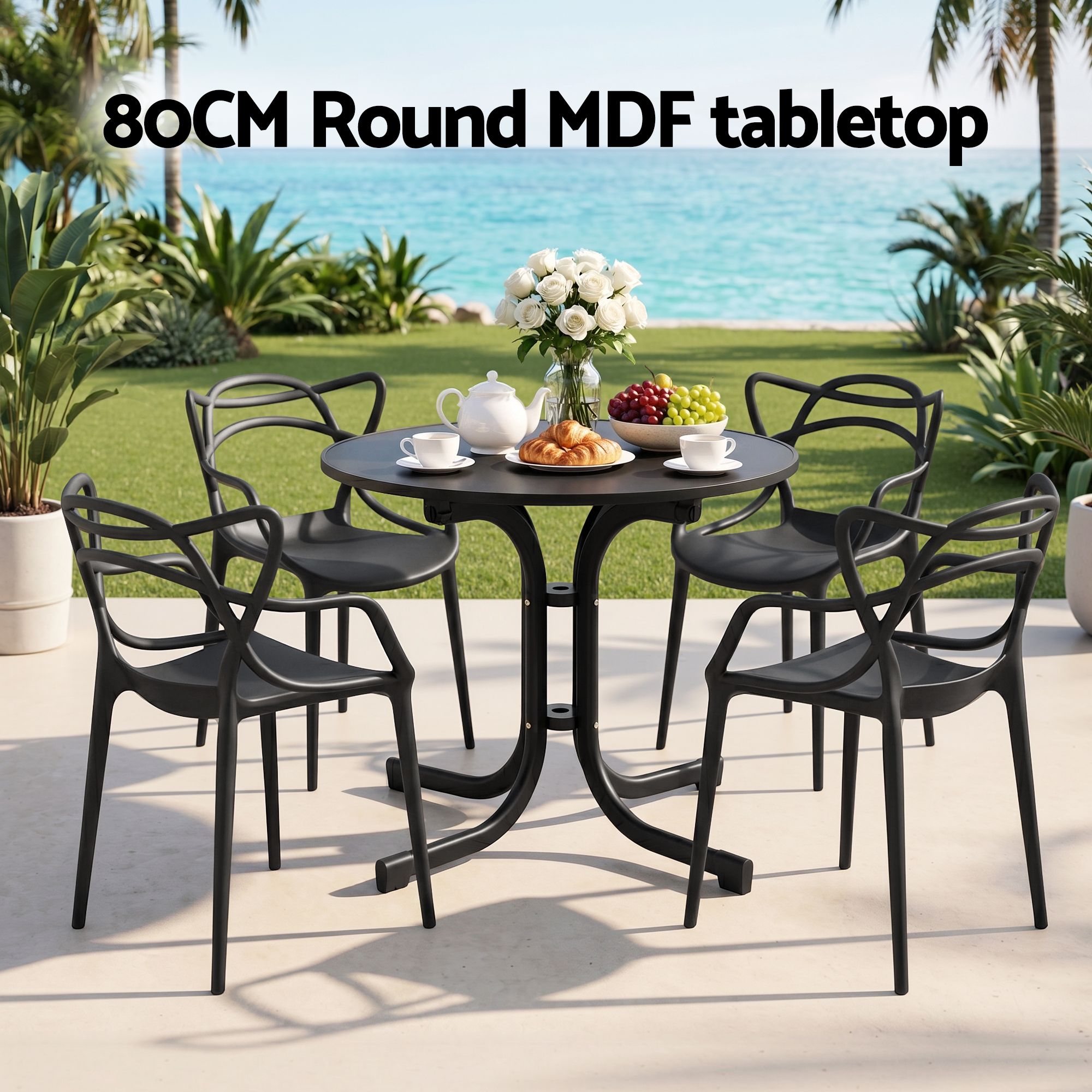 Gardeon 5PCS Outdoor Dining Set Table and Chairs Garden Patio Furniture Entwine Black