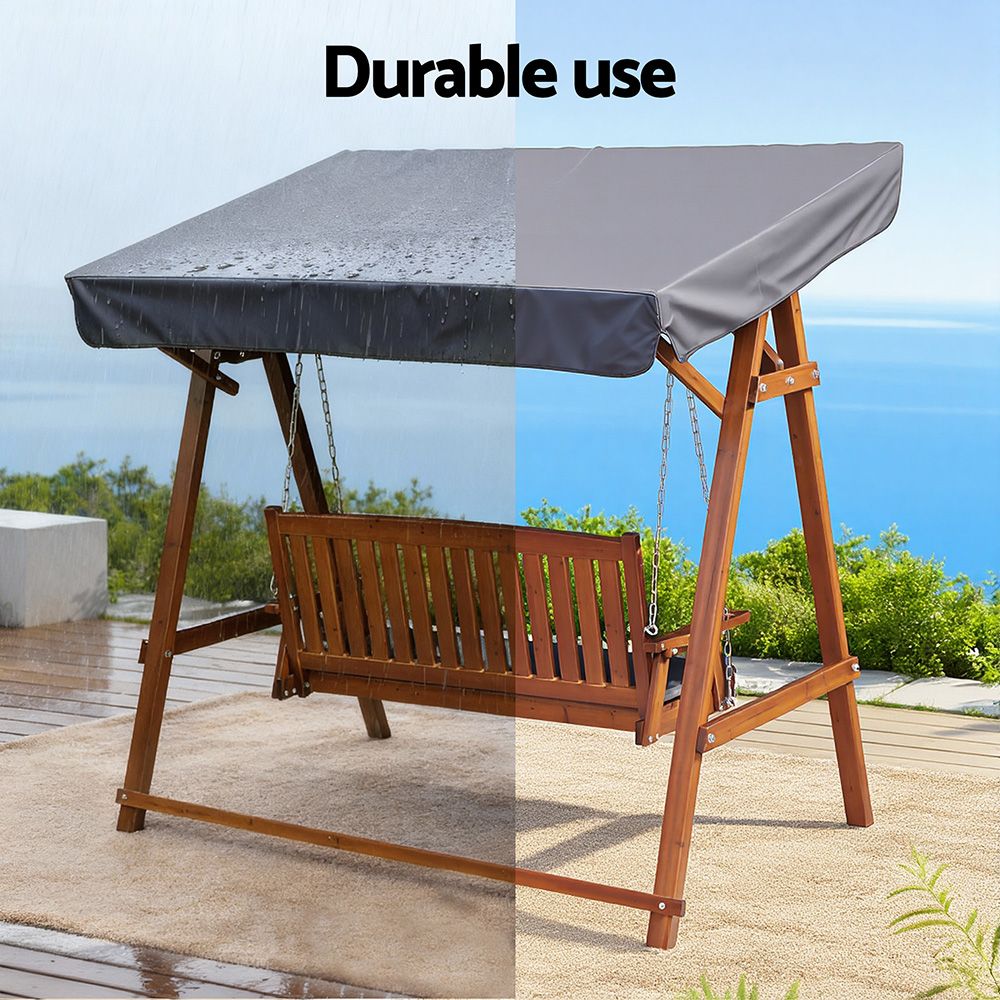 Gardeon Outdoor Wooden Swing Chair Garden Bench Canopy Cushion 3 Seater Teak