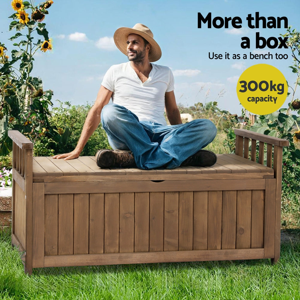 Gardeon Outdoor Storage Bench Box Wooden Garden Toy Tool Sheds Patio Furniture Brown