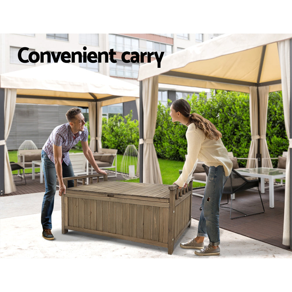 Gardeon Outdoor Storage Bench Box Wooden Garden Toy Tool Sheds Patio Furniture Brown