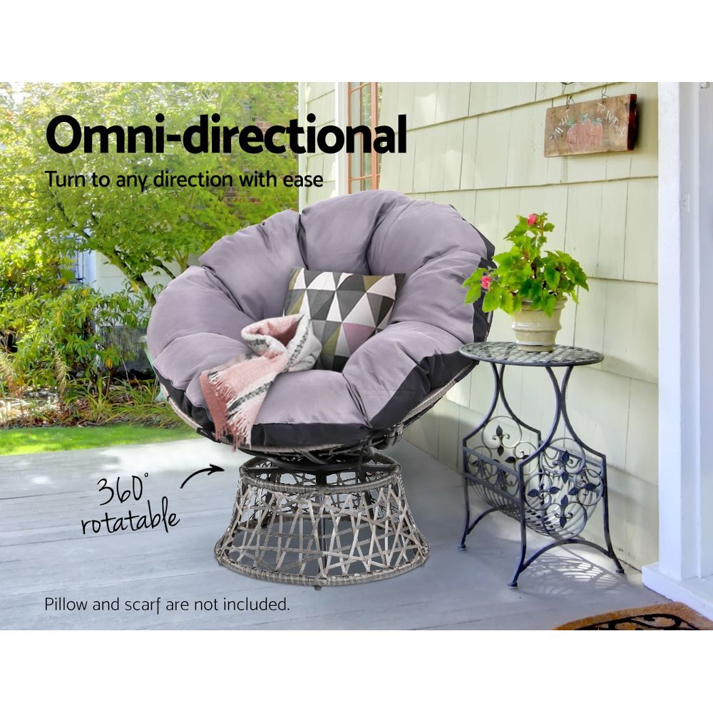 Gardeon Outdoor Chairs Outdoor Furniture Papasan Chair Wicker Patio Garden Grey