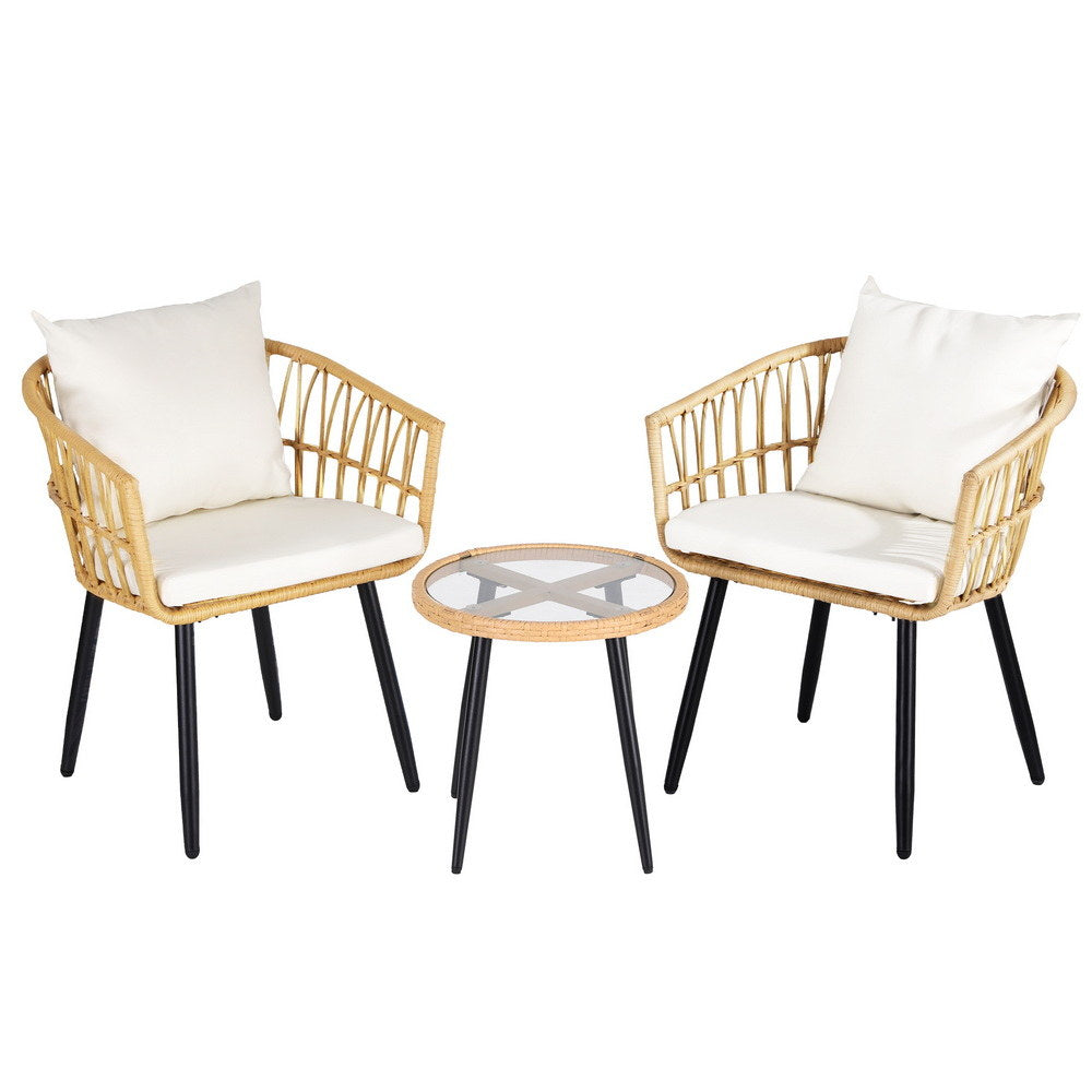 Gardeon 3PC Outdoor Bistro Set Patio Furniture Lounge Setting Table and Chairs Natural