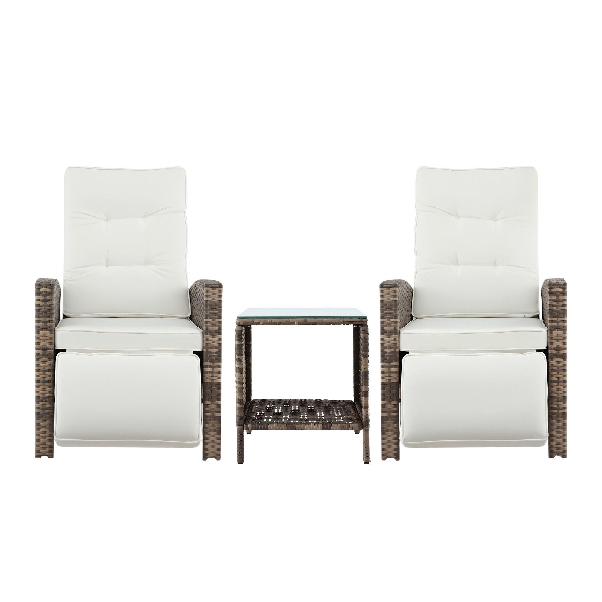 Gardeon 3PC Outdoor Bistro Set Recliner Chairs Table Sun lounge Patio Furniture Wicker Adjustable