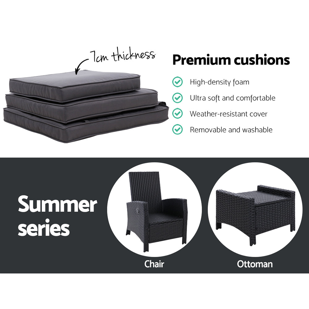 Gardeon Recliner Chair Sun lounge Wicker Lounger Outdoor Patio Furniture Adjustable Black