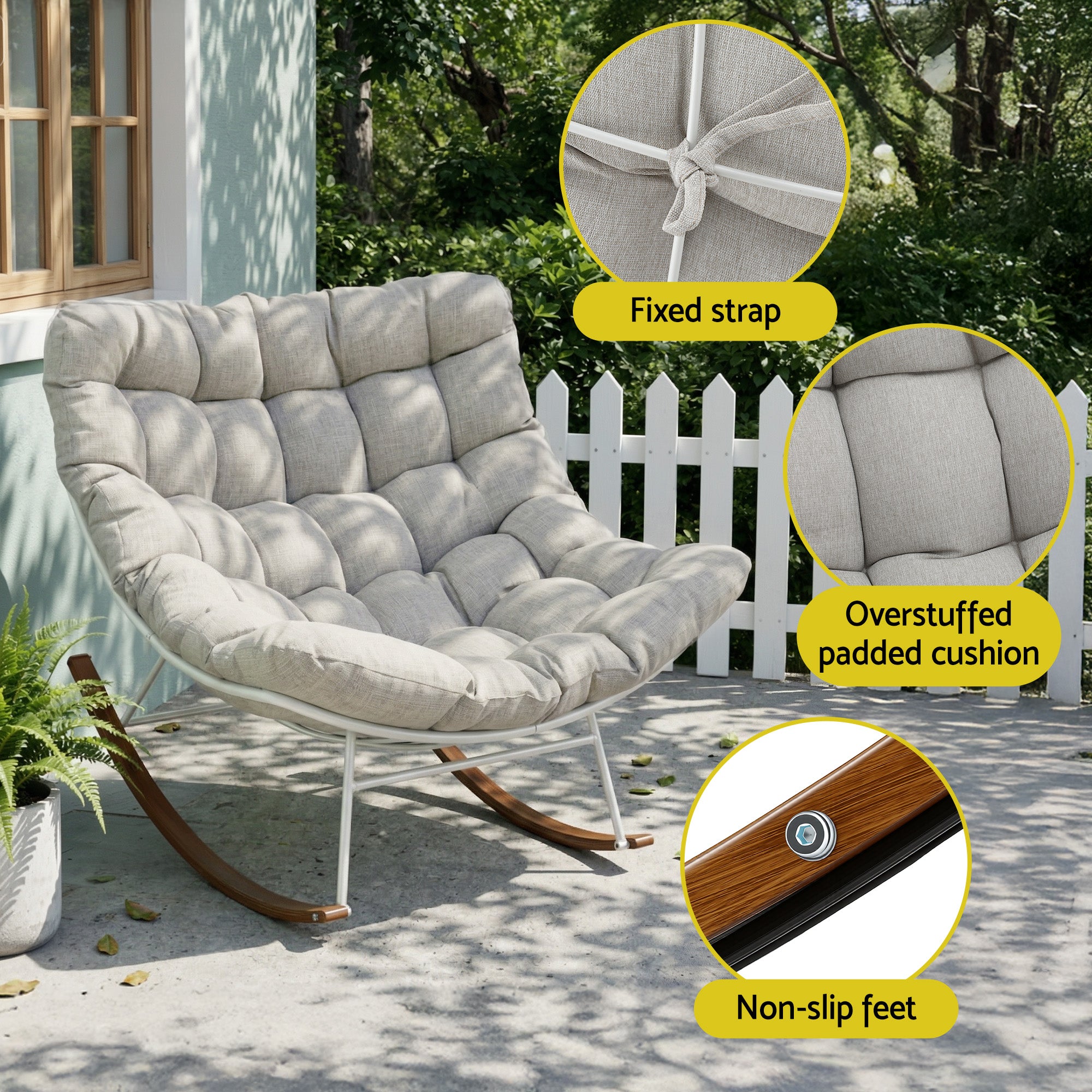 Gardeon Outdoor Rocking Chair Furniture Papasan Recliner Garden Patio Lounge Setting White