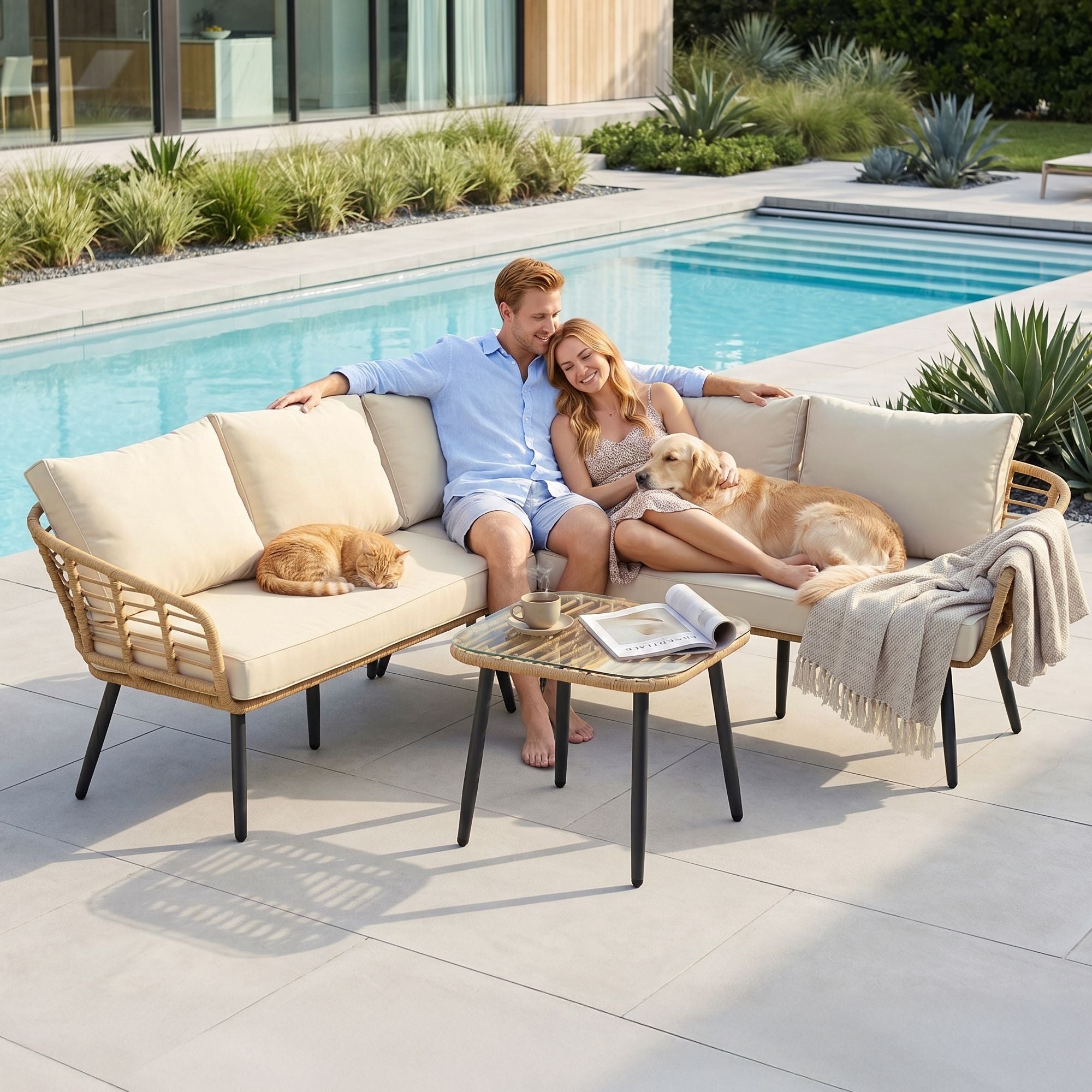 Gardeon 4-Piece Modular Outdoor Sofa Set with Cushions 5 Seater Rattan Furniture