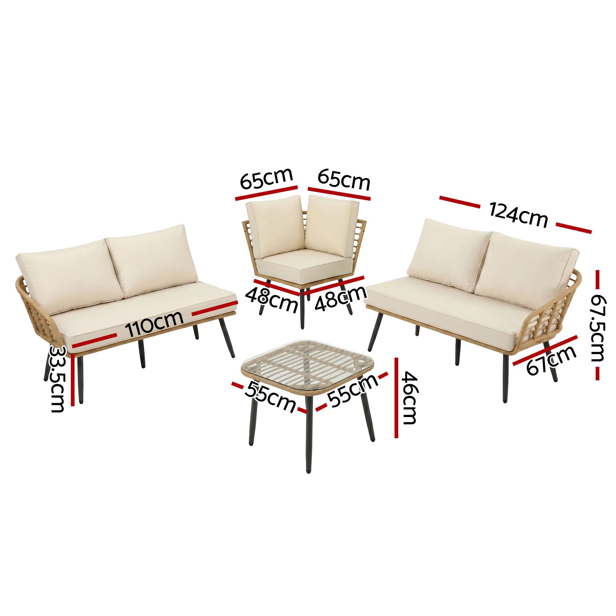 Gardeon 4-Piece Modular Outdoor Sofa Set with Cushions 5 Seater Rattan Furniture