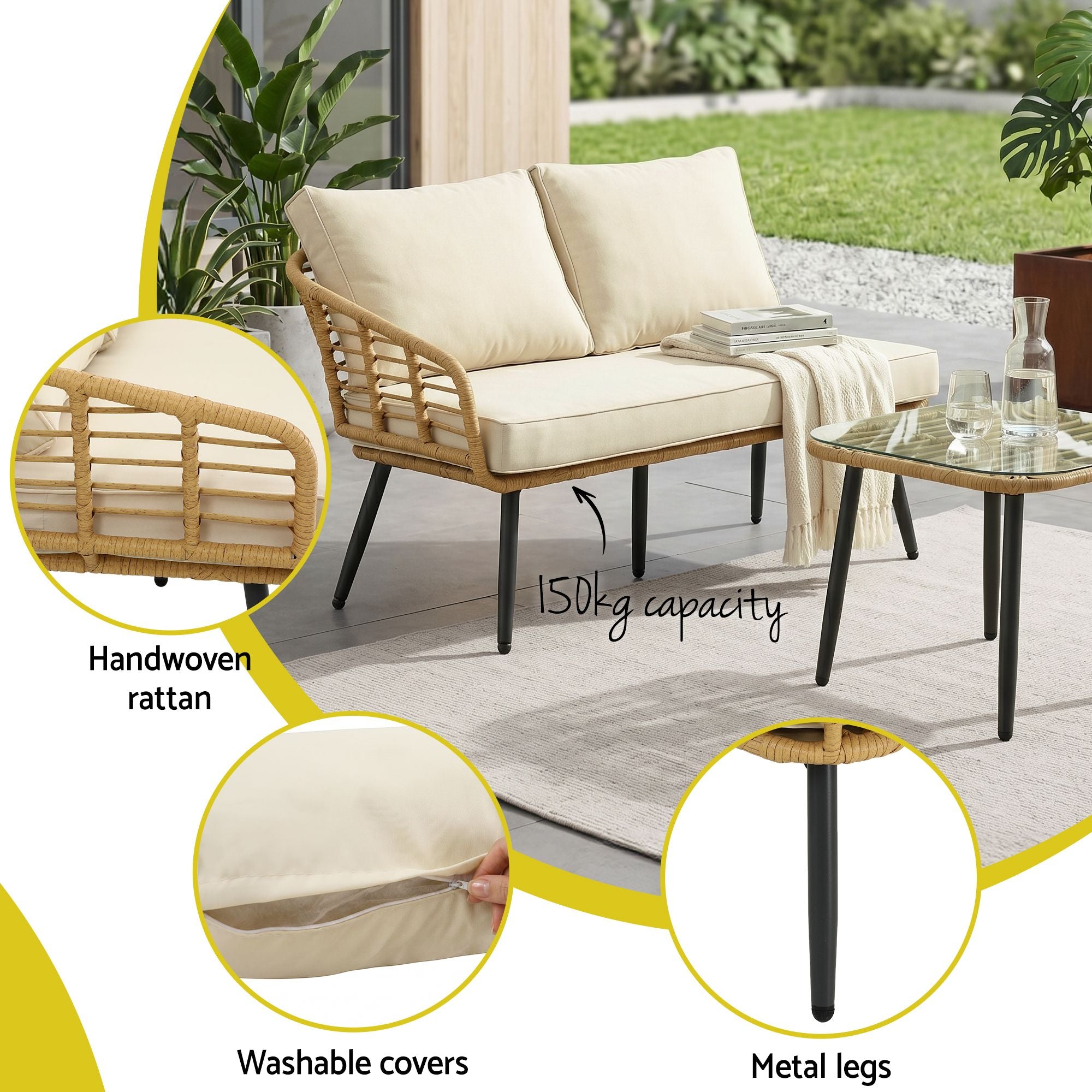 Gardeon 4-Piece Modular Outdoor Sofa Set with Cushions 5 Seater Rattan Furniture