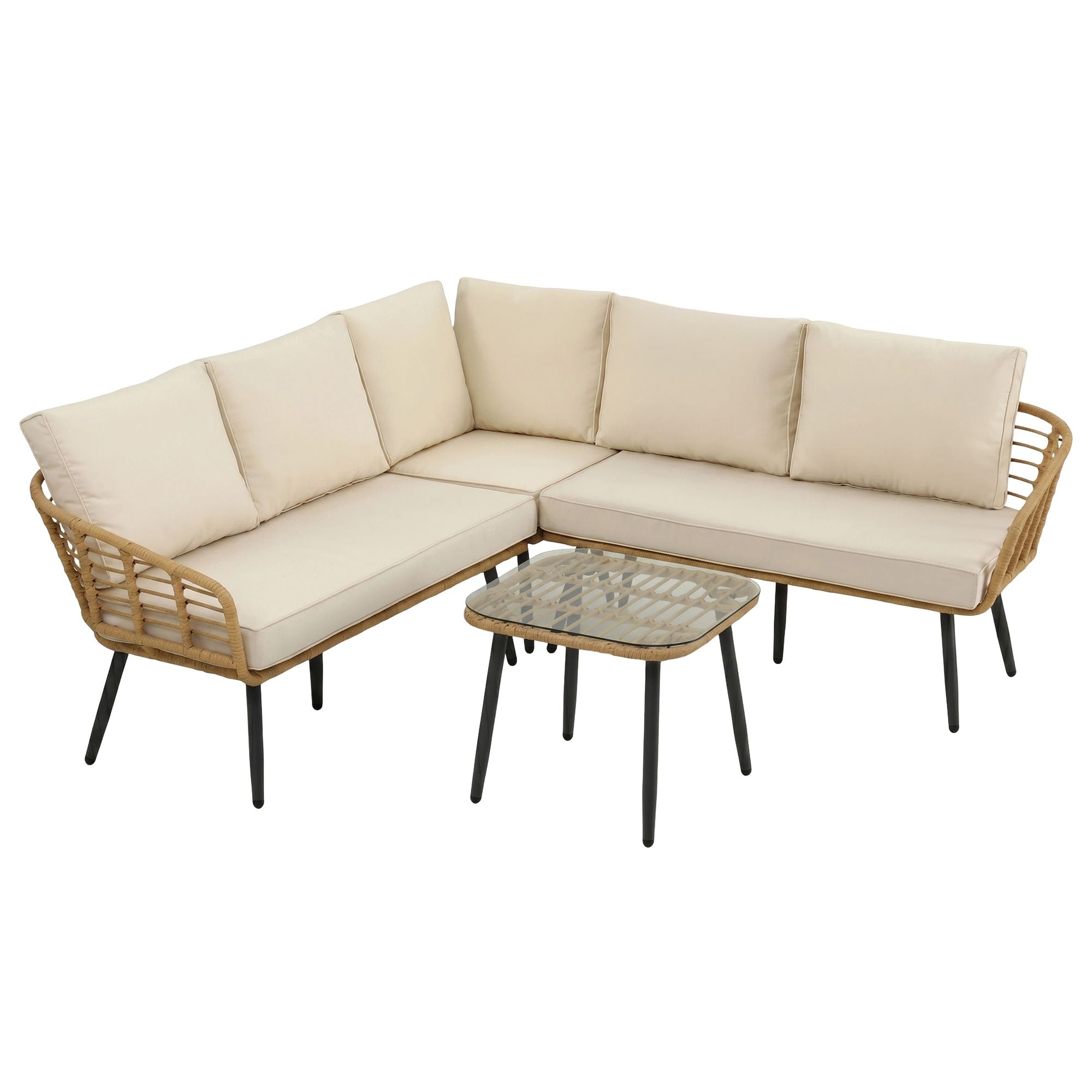Gardeon 4-Piece Modular Outdoor Sofa Set with Cushions 5 Seater Rattan Furniture