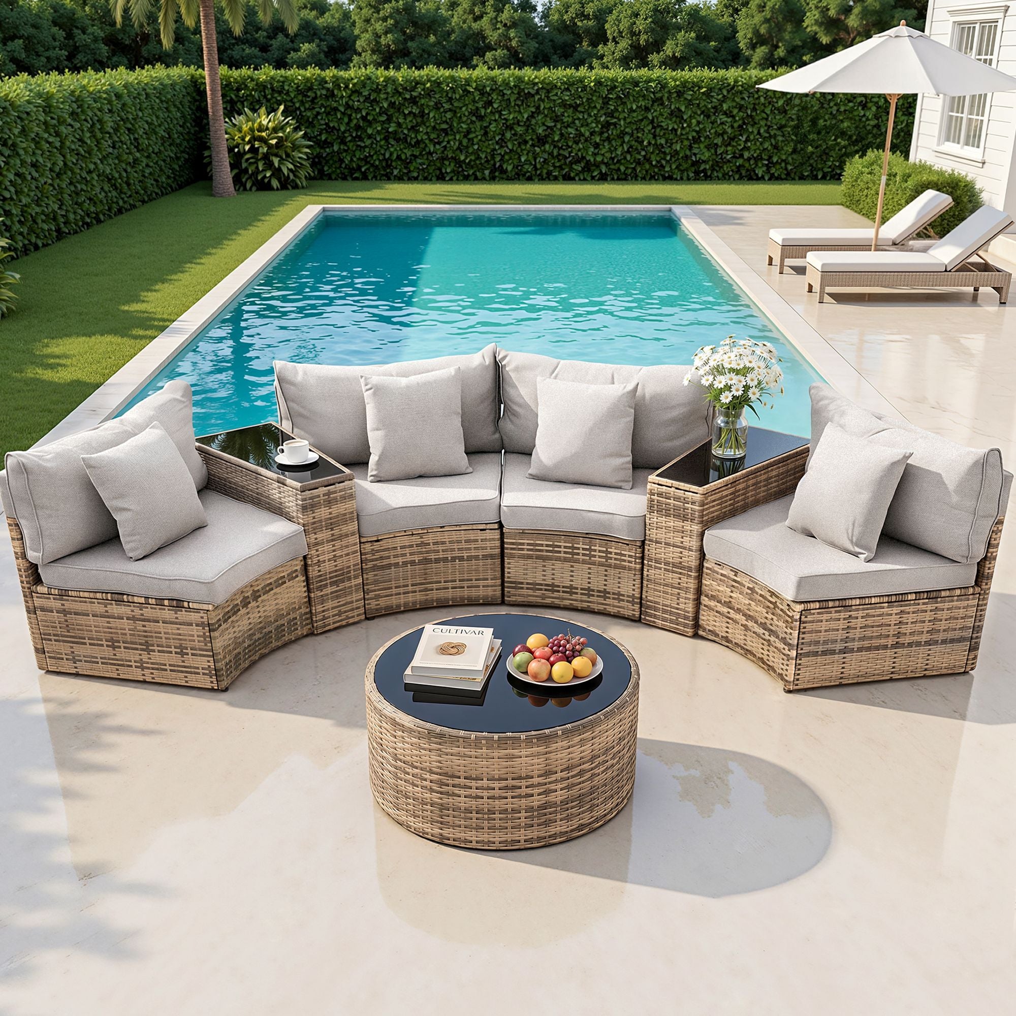 Gardeon 4 Seater Outdoor Sofa Set 7PCS Table Chair Brown Rattan Patio Furniture