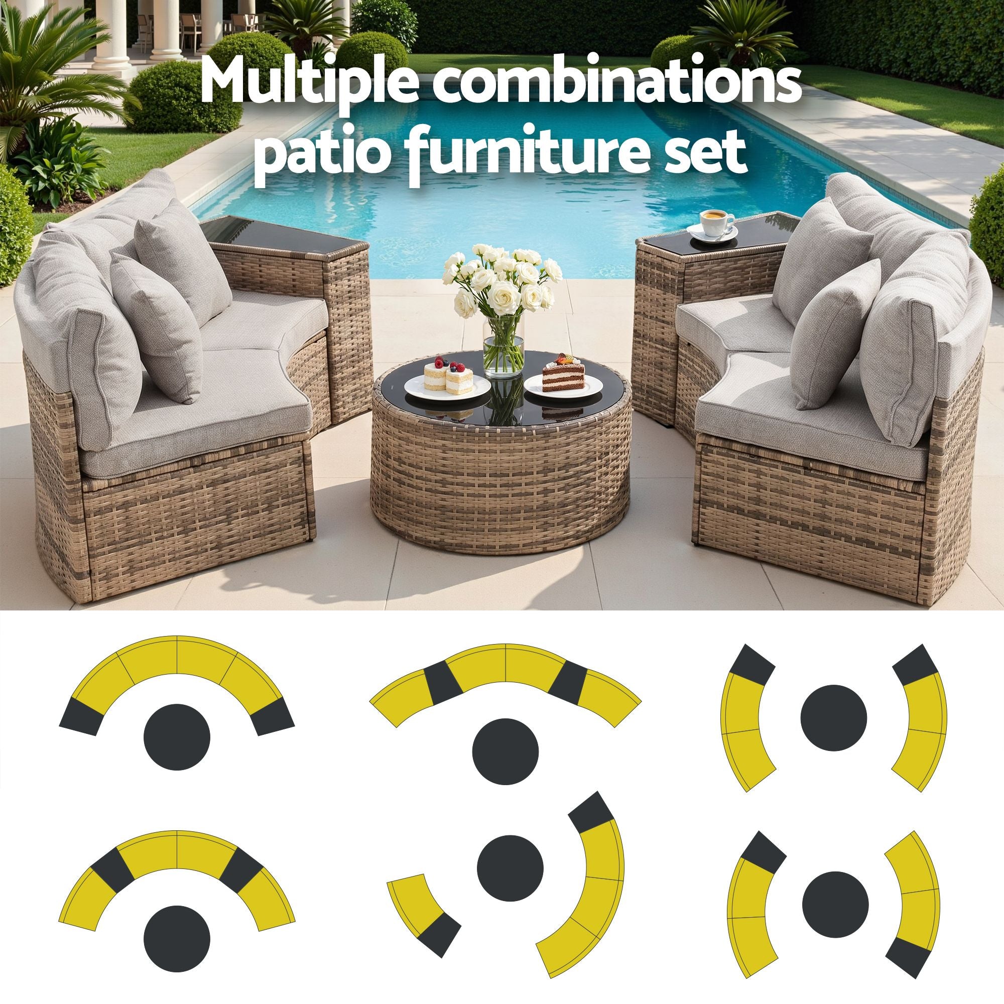 Gardeon 4 Seater Outdoor Sofa Set 7PCS Table Chair Brown Rattan Patio Furniture