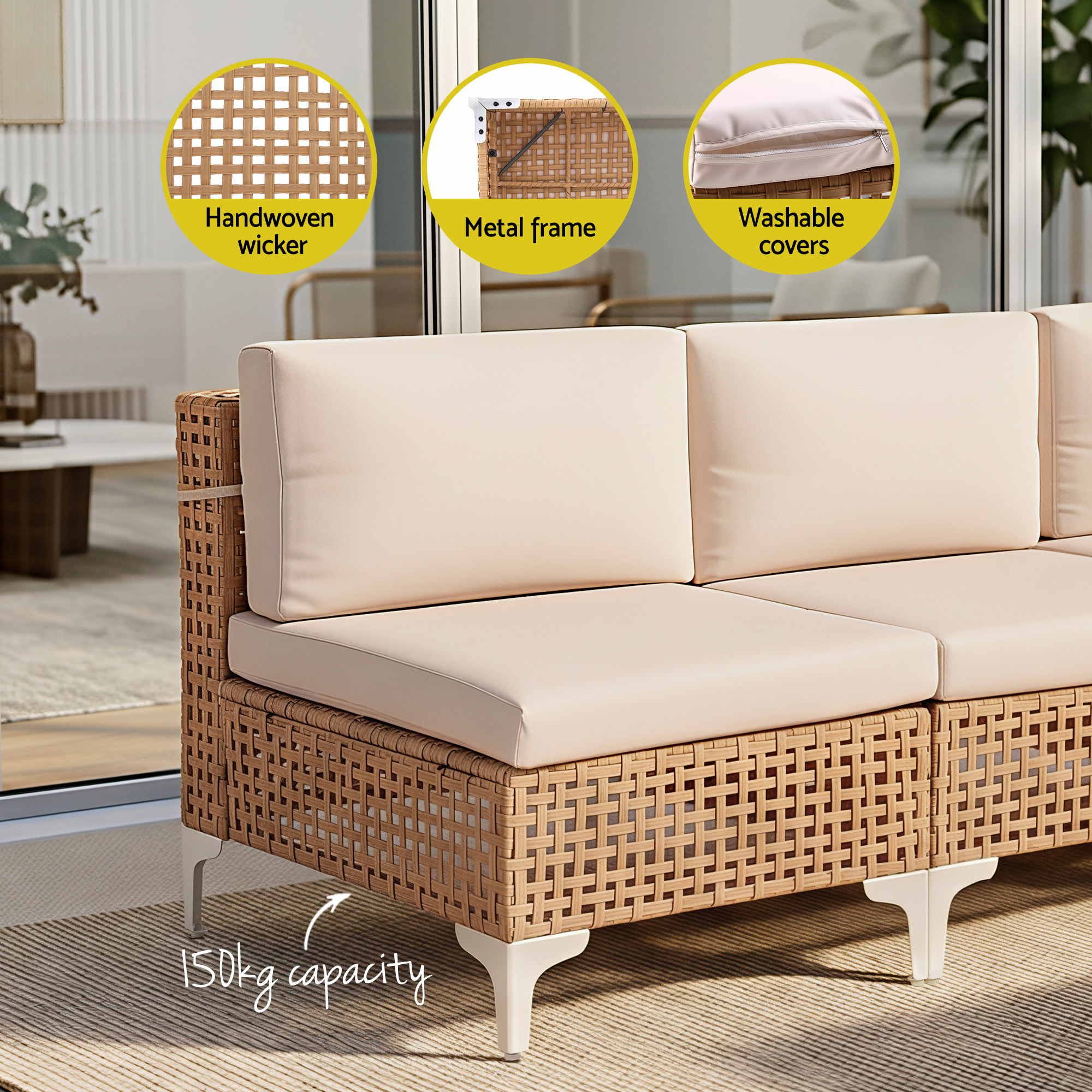 Gardeon 6 Seater Outdoor Sofa Set 7PCS Table Chair Set Garden Rattan Patio Furniture