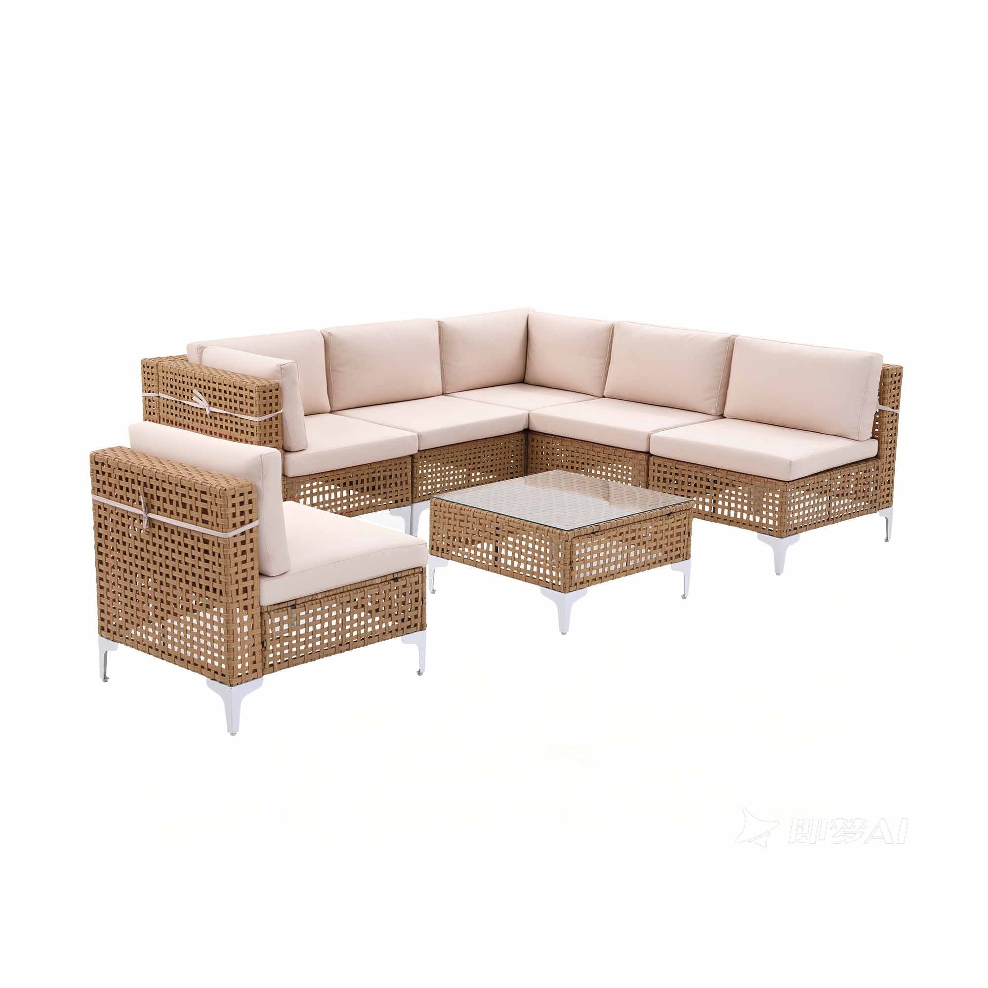 Gardeon 6 Seater Outdoor Sofa Set 7PCS Table Chair Set Garden Rattan Patio Furniture