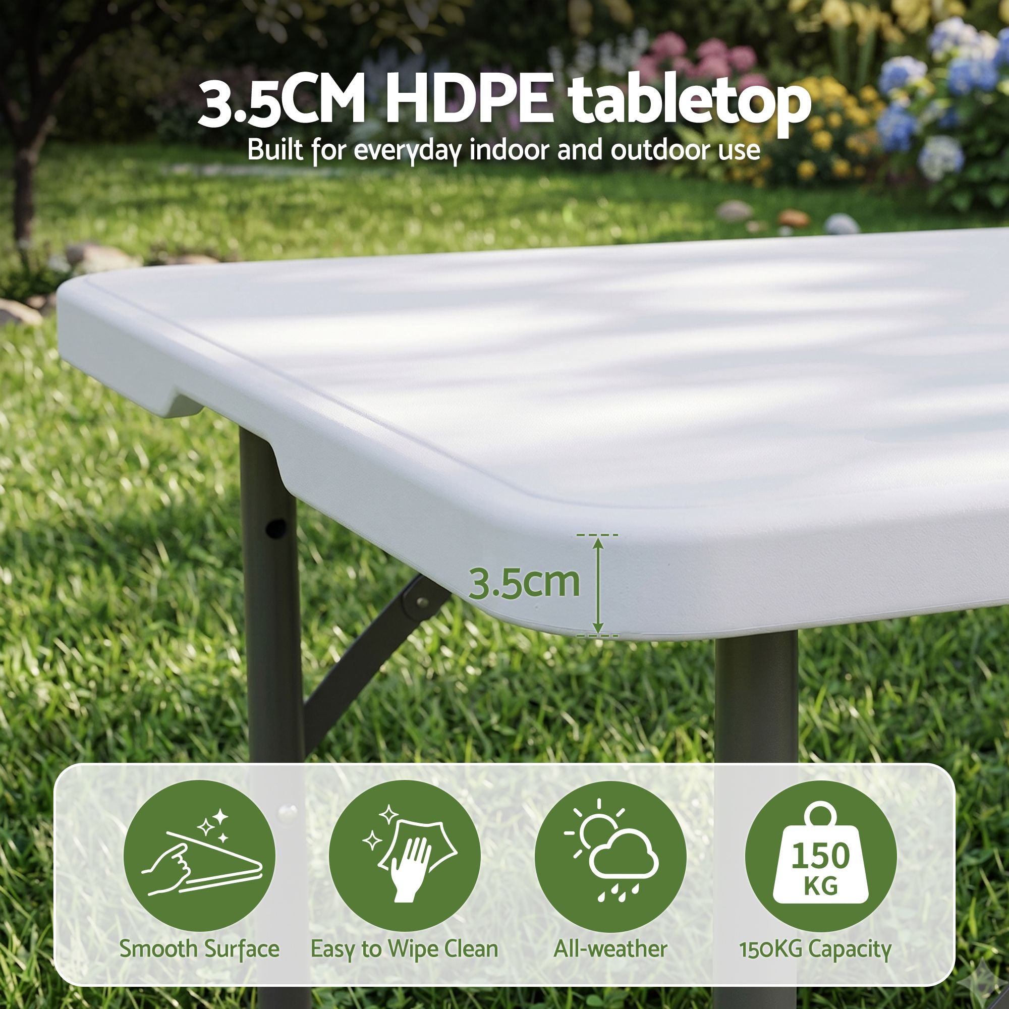 Gardeon 123cm Folding Table Portable Fold-in-Half with Handle Camping Picnic Adjustable Height