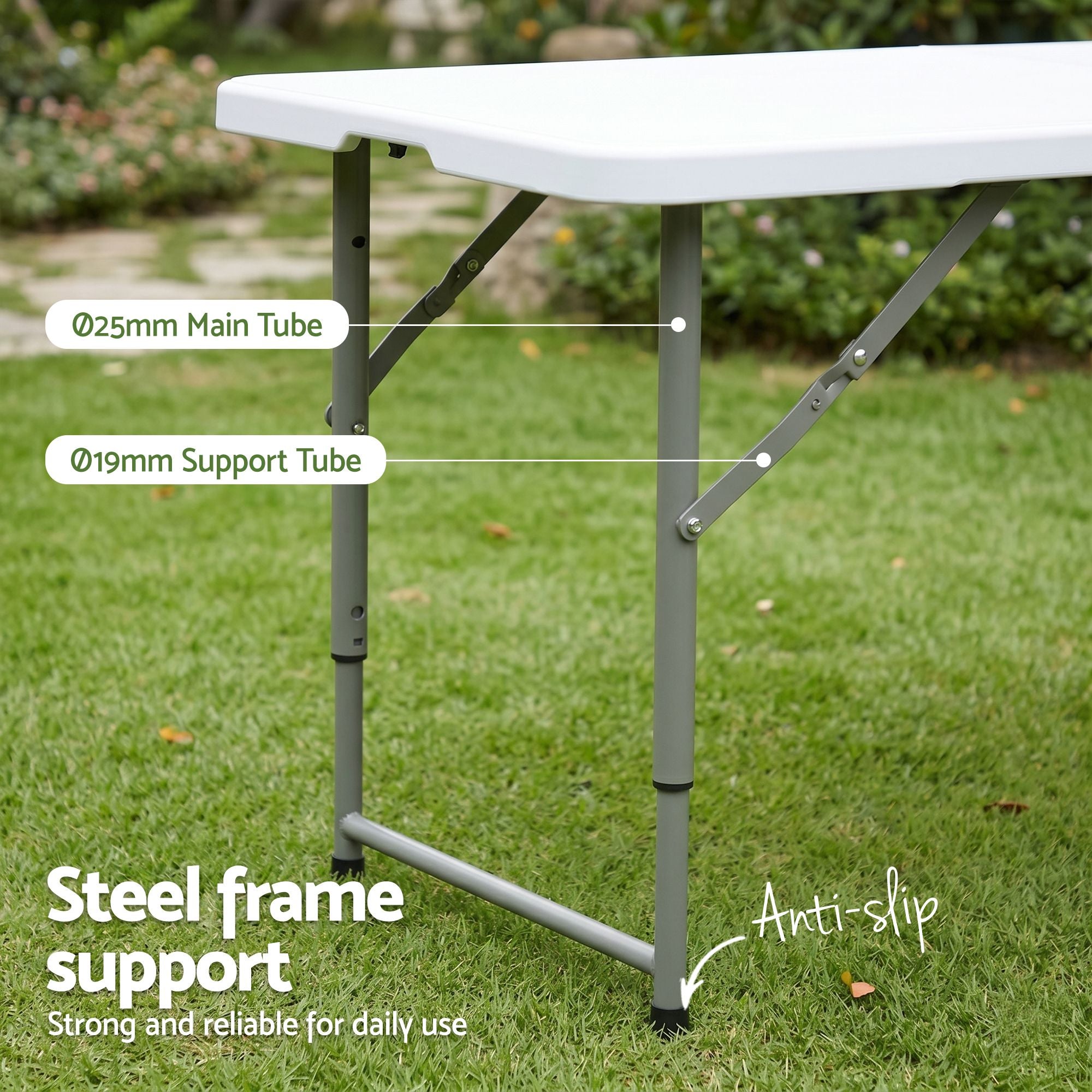 Gardeon 123cm Folding Table Portable Fold-in-Half with Handle Camping Picnic Adjustable Height
