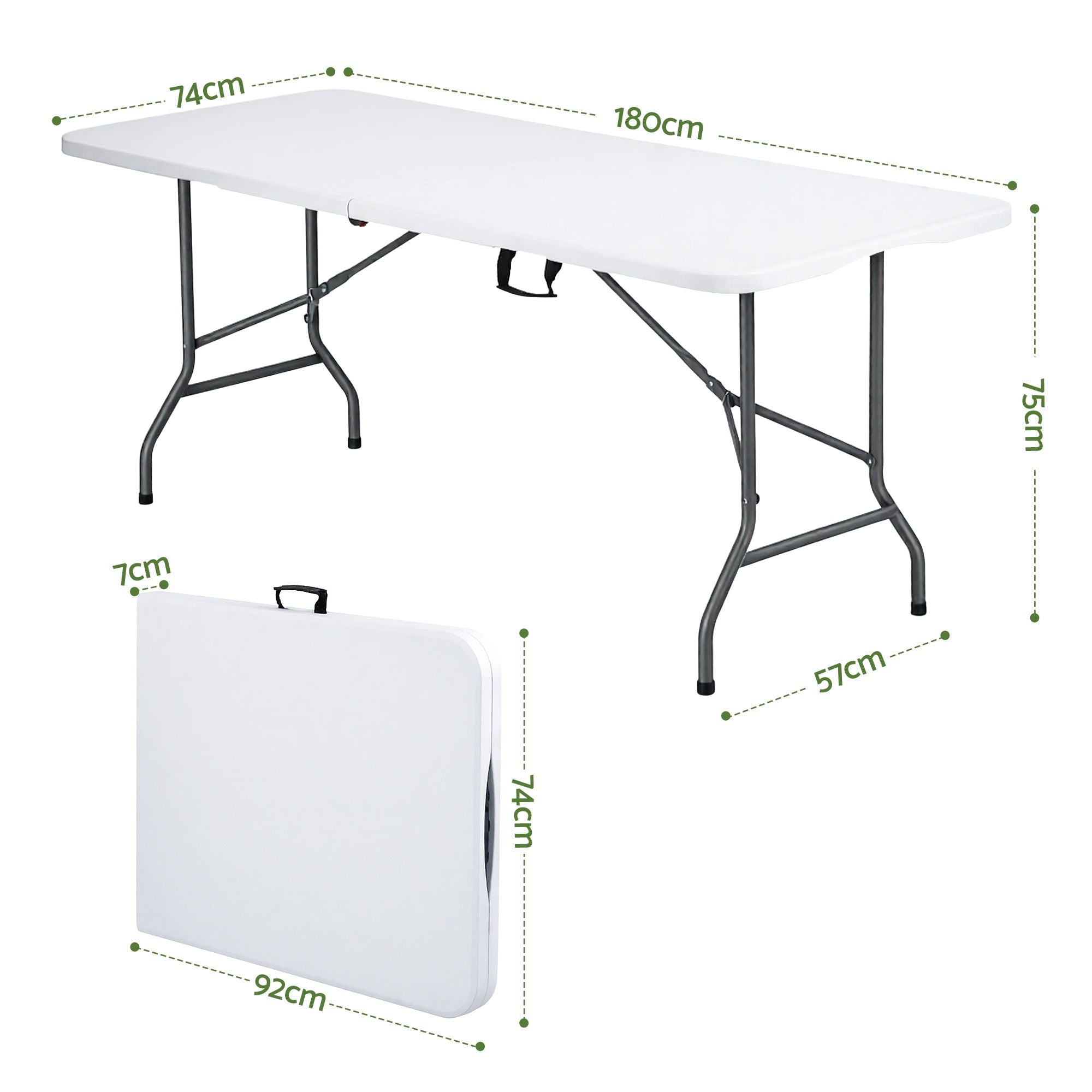 Gardeon 180cm Folding Table Portable Fold-in-Half with Handle Camping Picnic