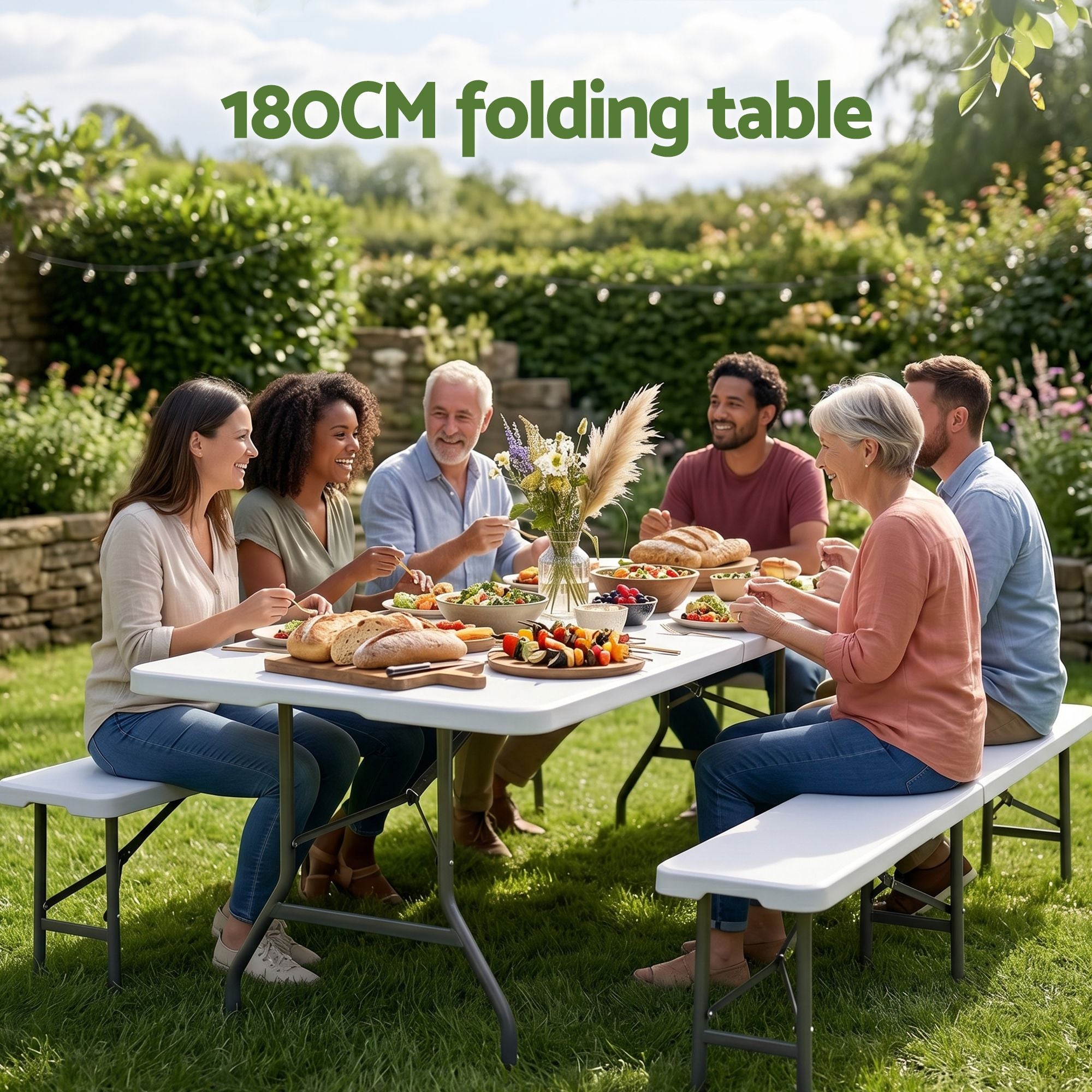Gardeon 180cm Folding Table Portable Fold-in-Half with Handle Camping Picnic