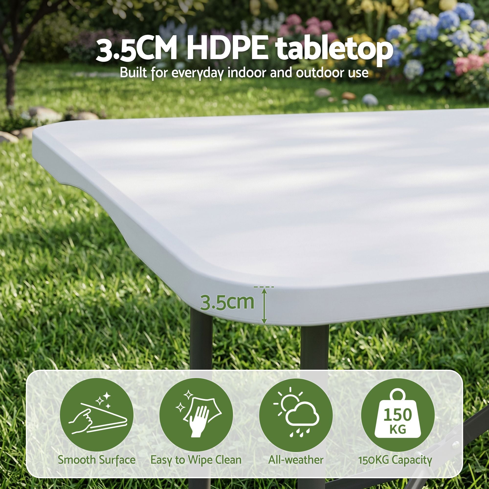 Gardeon 180cm Folding Table Portable Fold-in-Half with Handle Camping Picnic