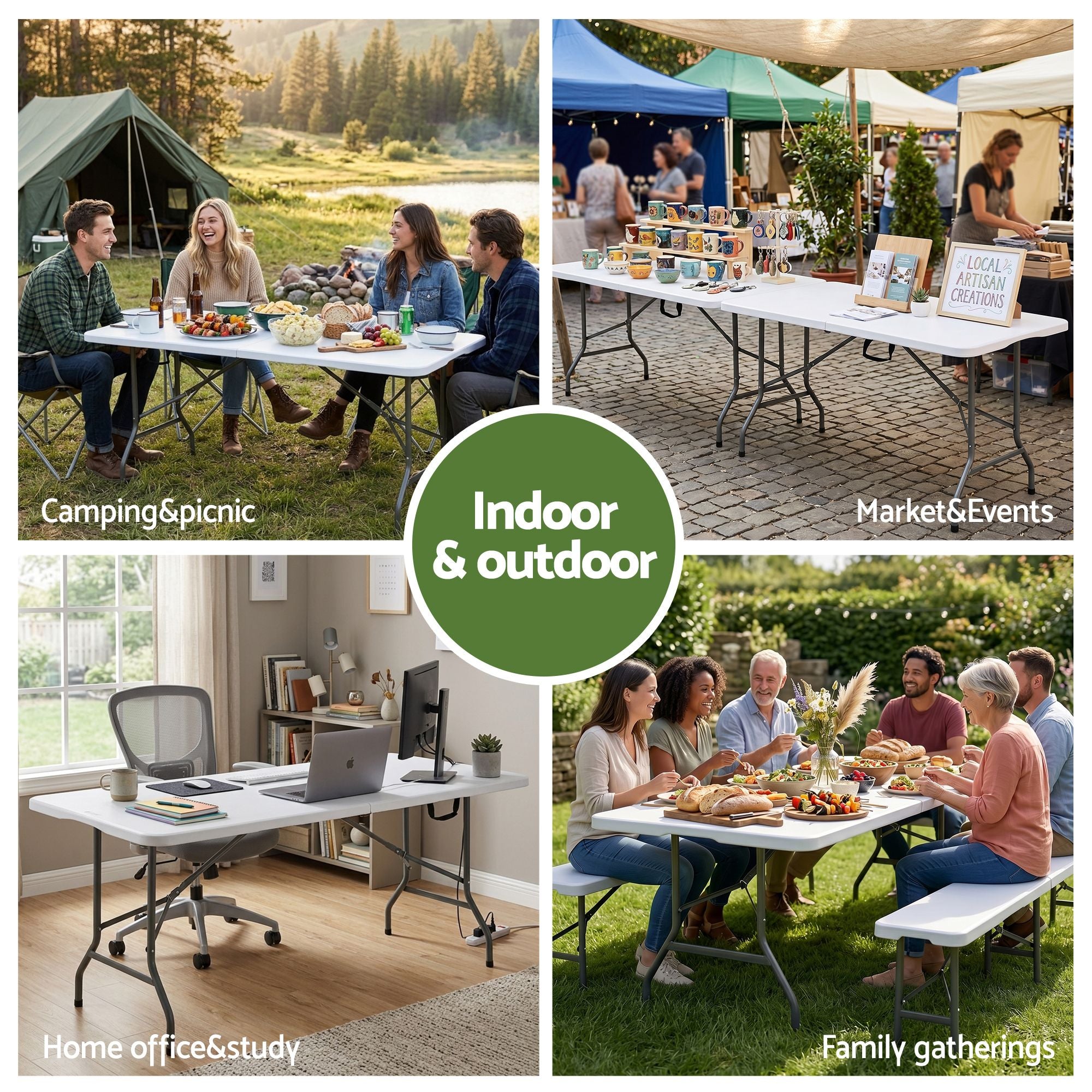 Gardeon 180cm Folding Table Portable Fold-in-Half with Handle Camping Picnic