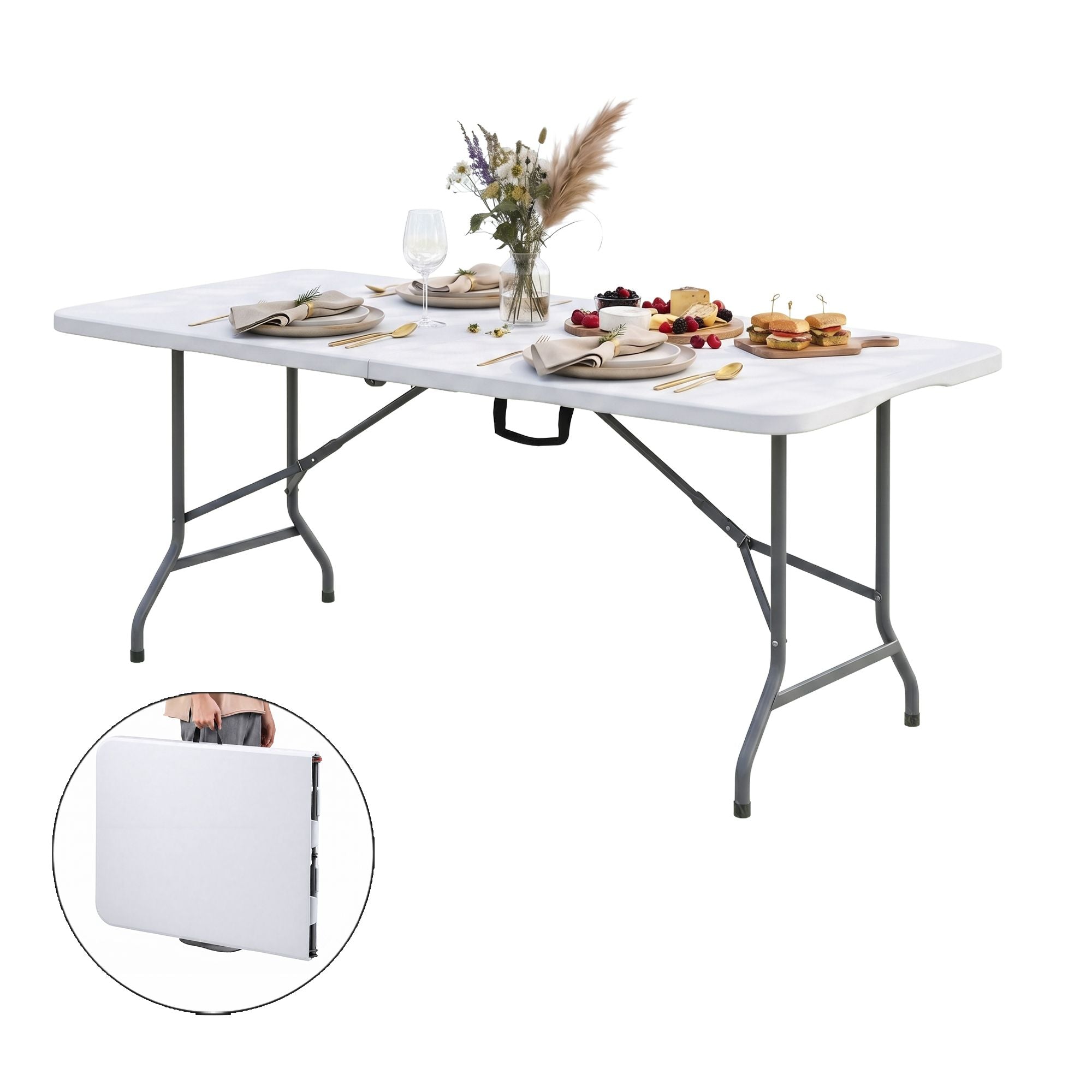Gardeon 180cm Folding Table Portable Fold-in-Half with Handle Camping Picnic