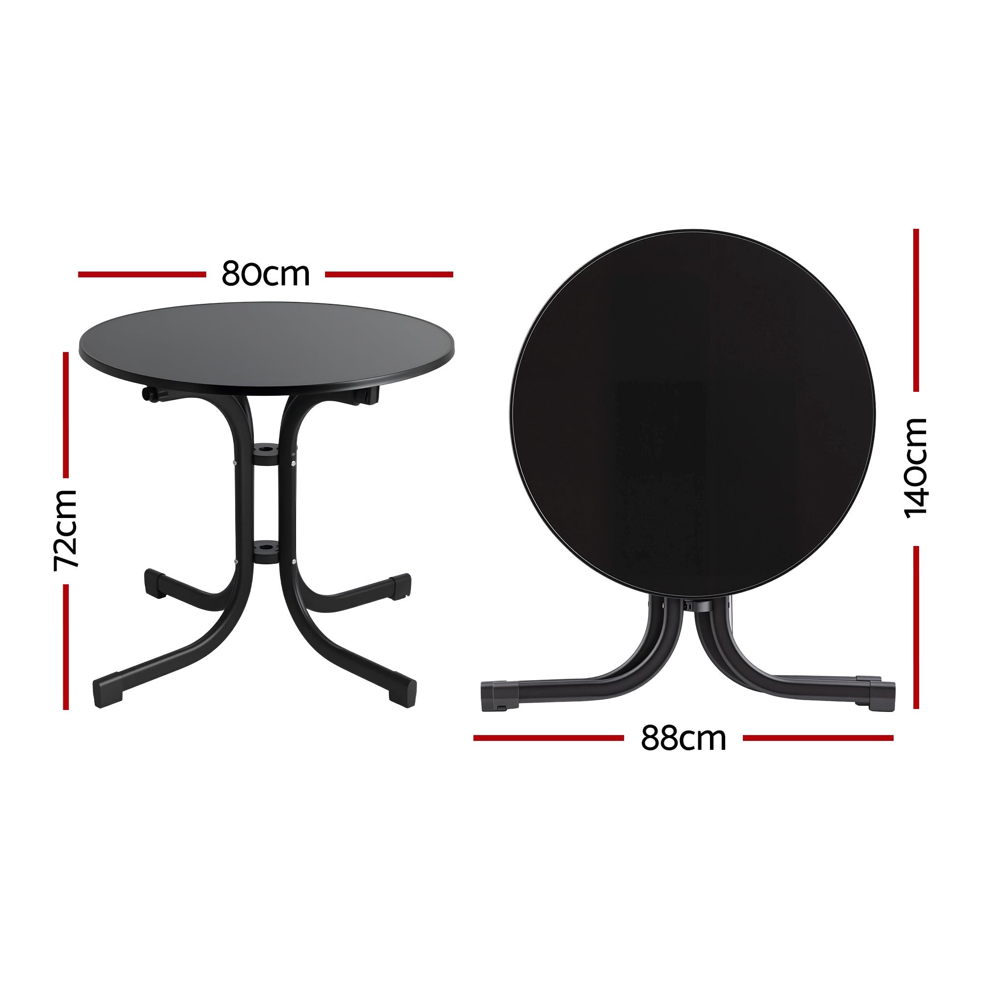 Gardeon Outdoor Side Table 80cm Folding Steel Round Bistro Desk Cafe Patio Furniture Black