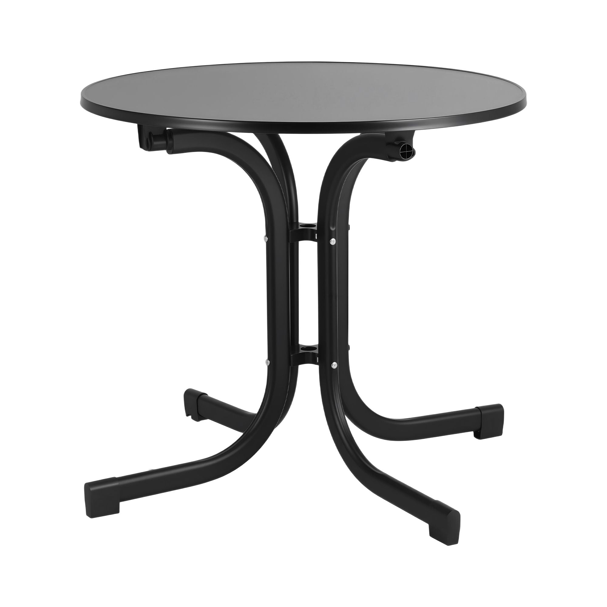 Gardeon Outdoor Side Table 80cm Folding Steel Round Bistro Desk Cafe Patio Furniture Black
