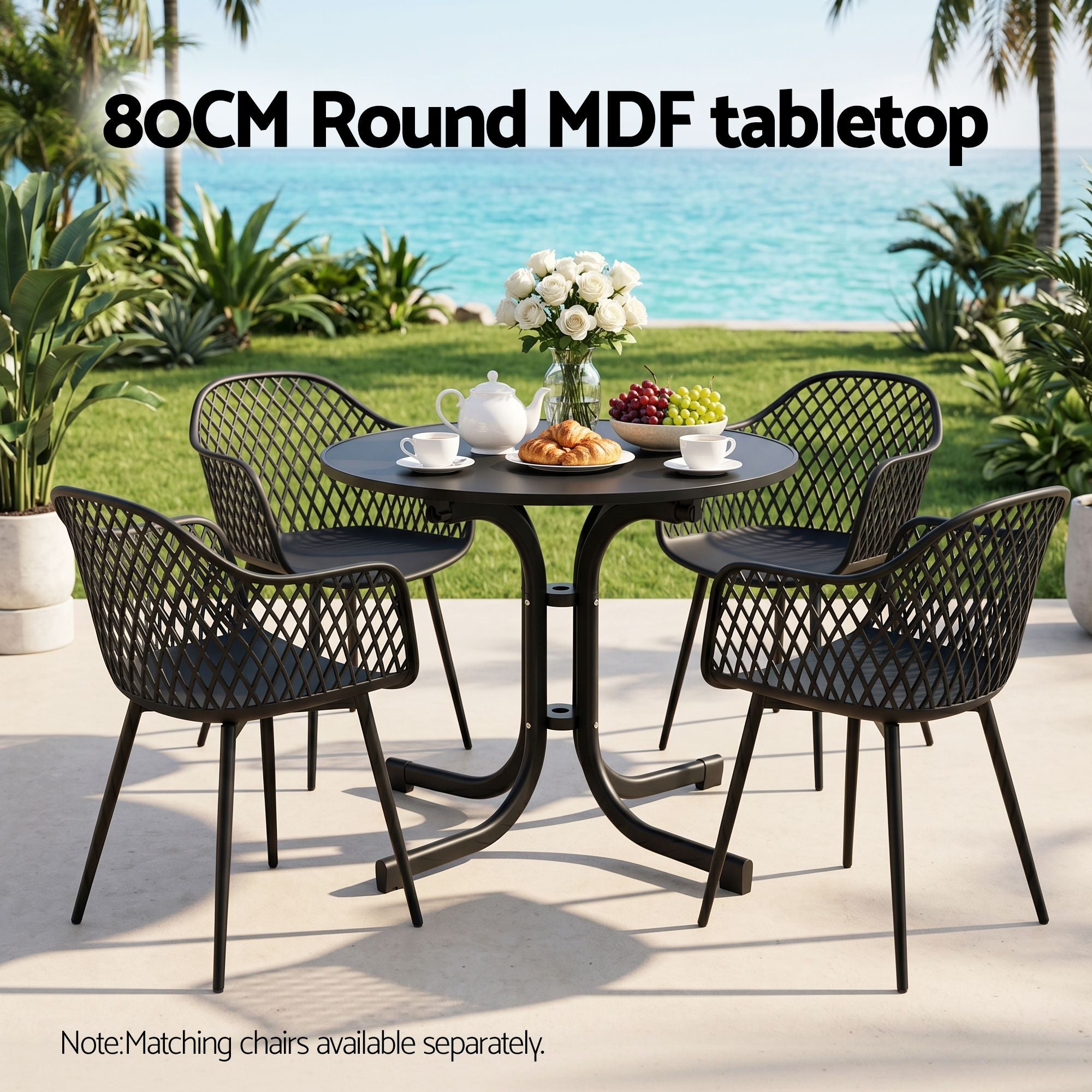 Gardeon Outdoor Side Table 80cm Folding Steel Round Bistro Desk Cafe Patio Furniture Black