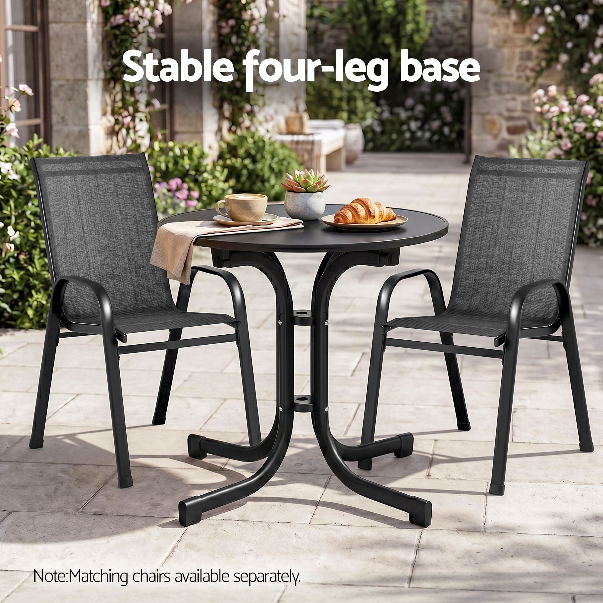 Gardeon Outdoor Side Table 80cm Folding Steel Round Bistro Desk Cafe Patio Furniture Black