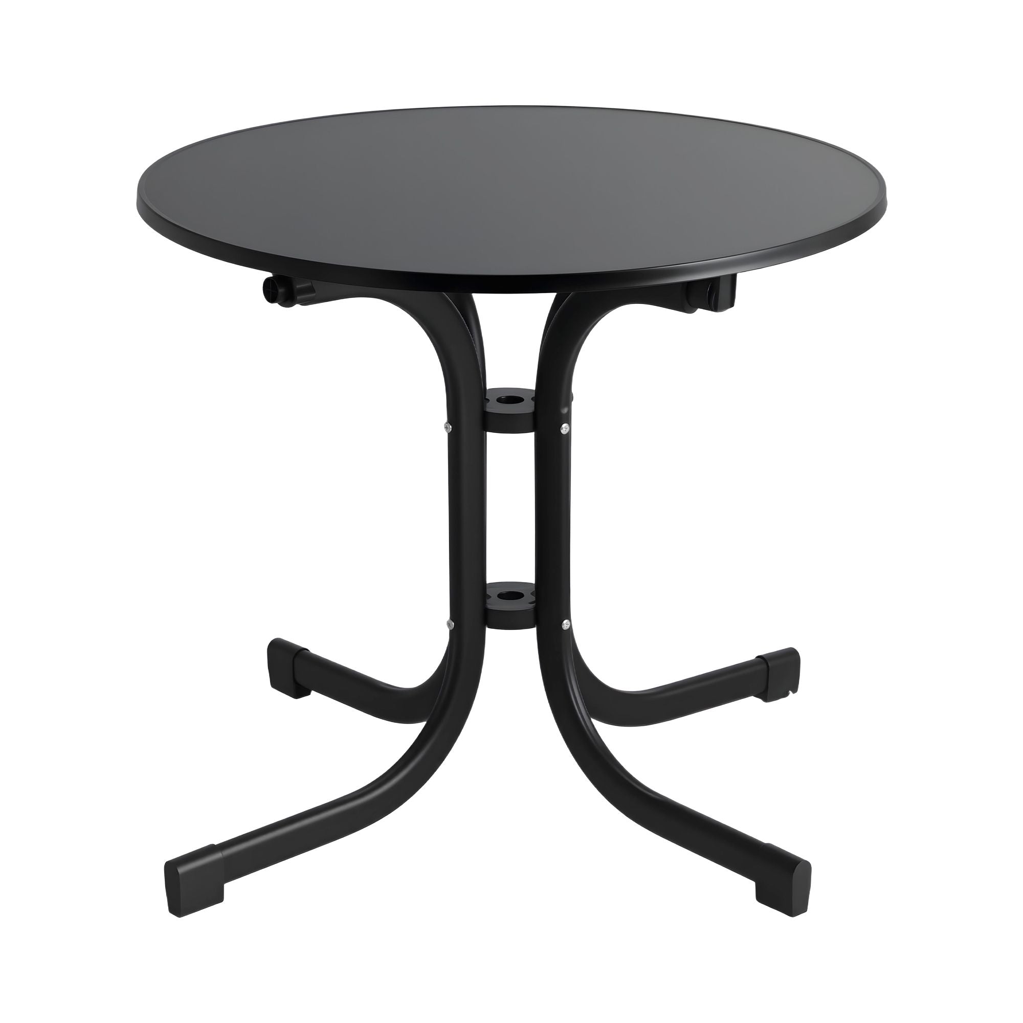 Gardeon Outdoor Side Table 80cm Folding Steel Round Bistro Desk Cafe Patio Furniture Black