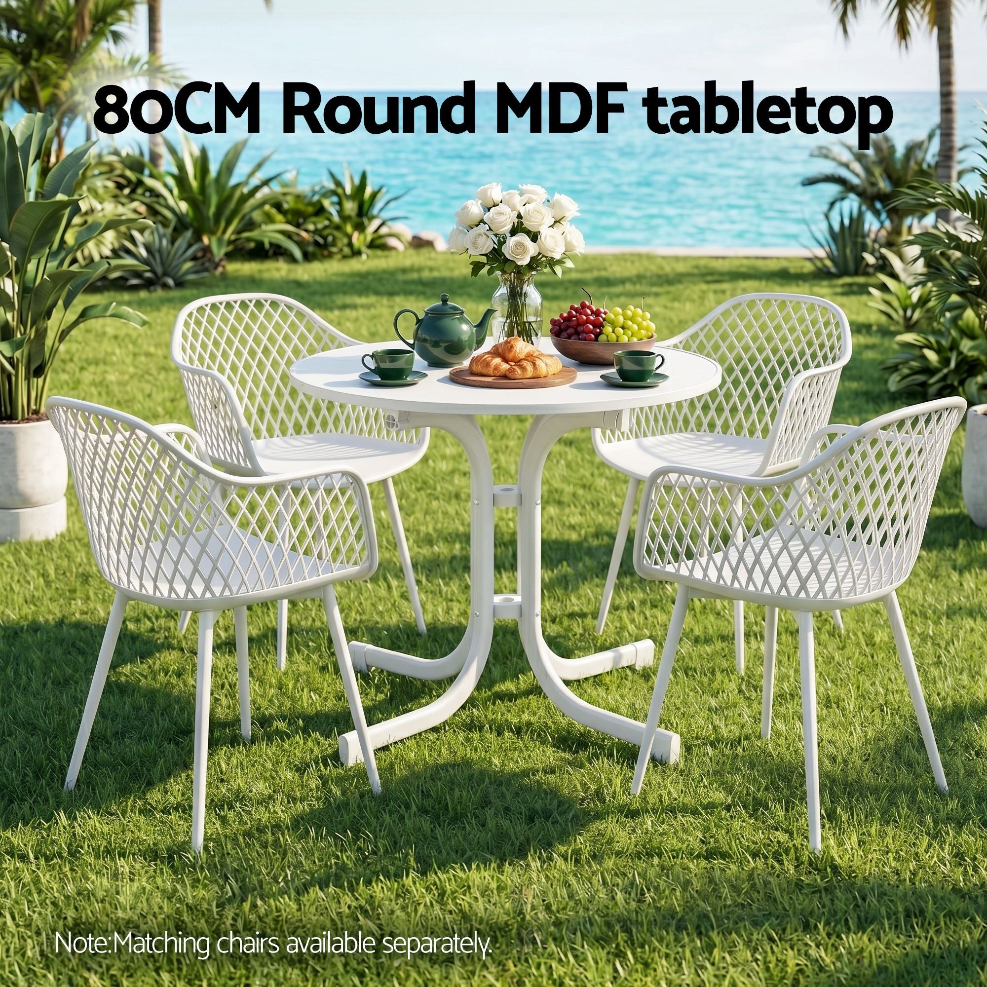 Gardeon Outdoor Side Table 80cm Folding Steel Round Bistro Desk Cafe Patio Furniture White