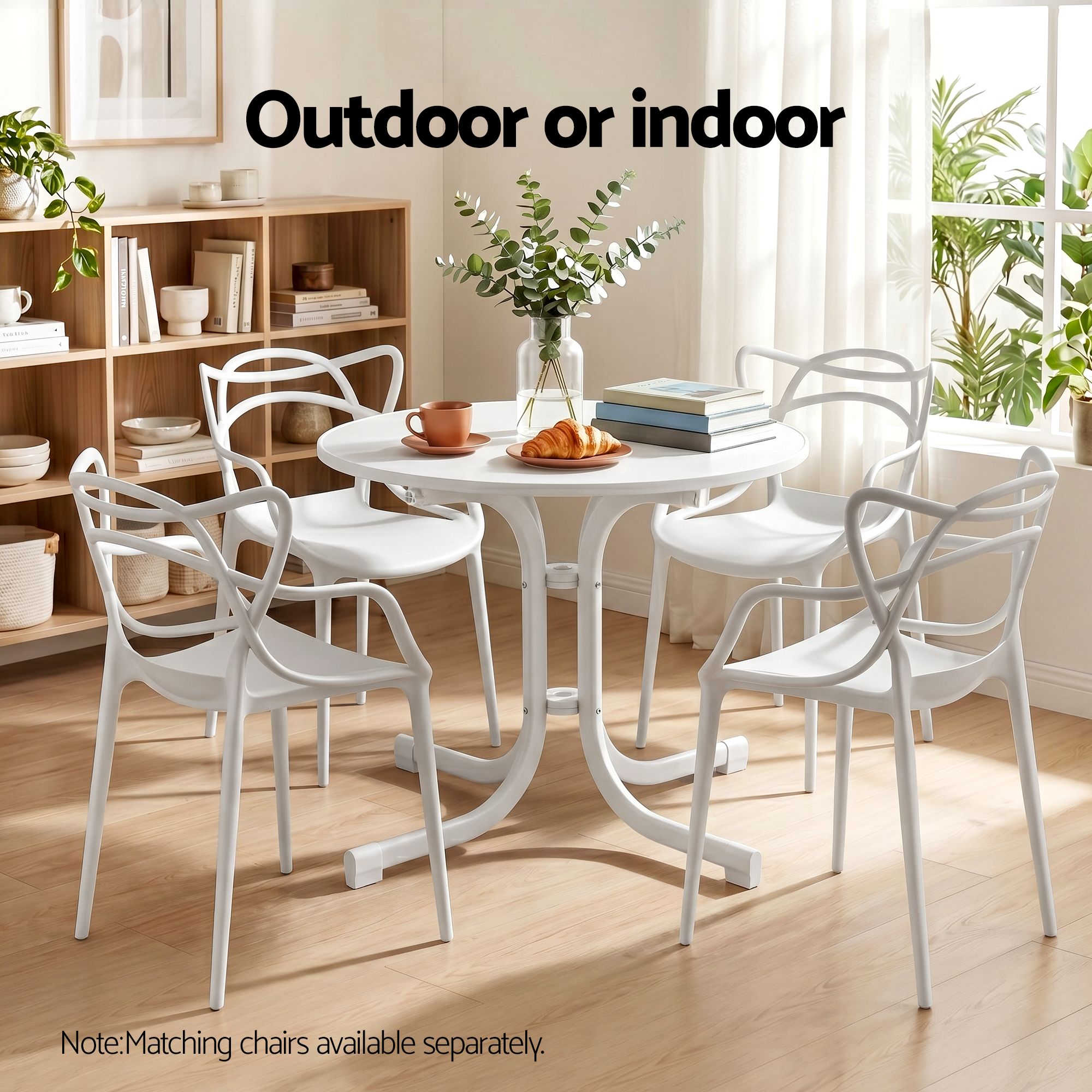 Gardeon Outdoor Side Table 80cm Folding Steel Round Bistro Desk Cafe Patio Furniture White