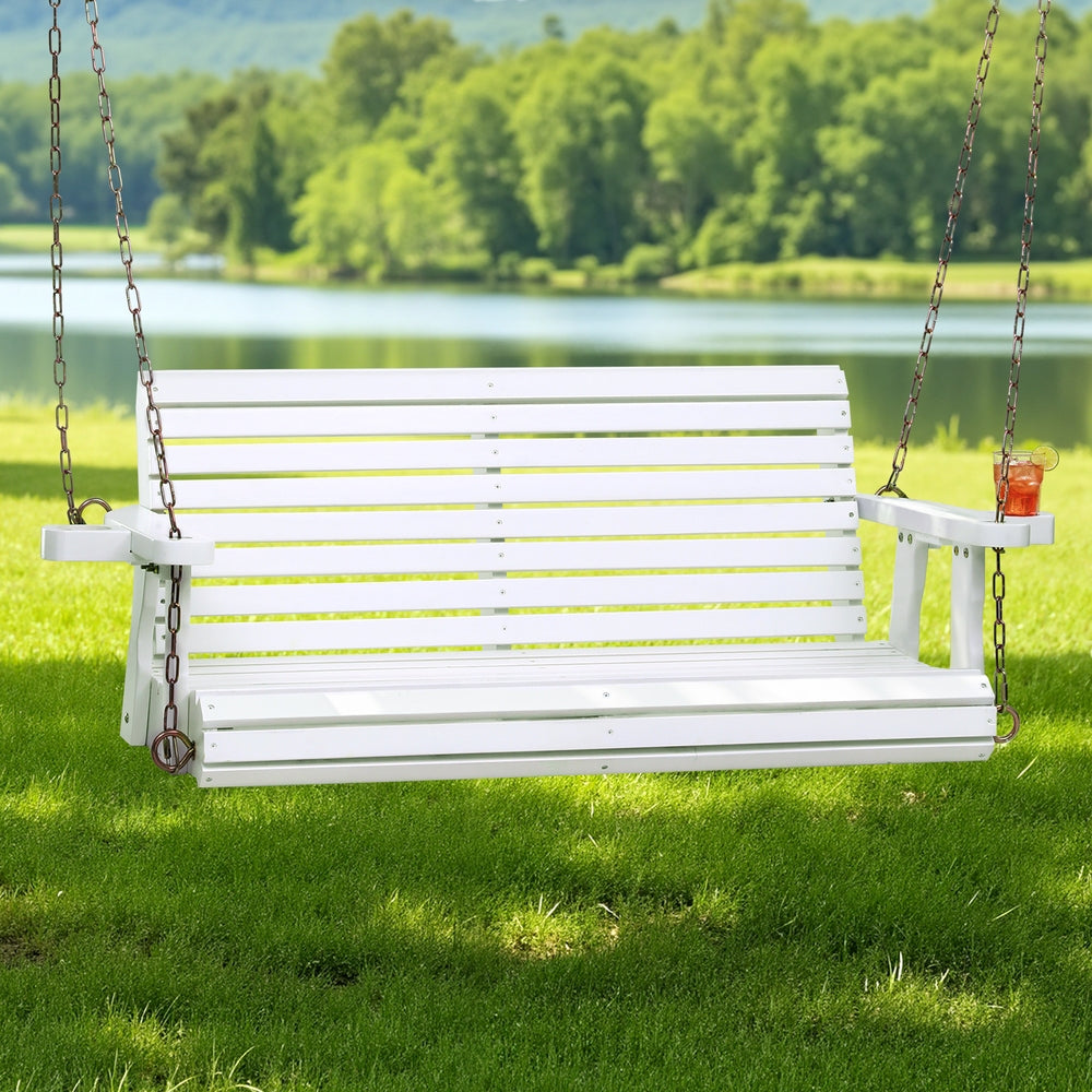 Gardeon Porch Outdoor Swing Chair With Cup Holder Wooden Furniture 2 Seater