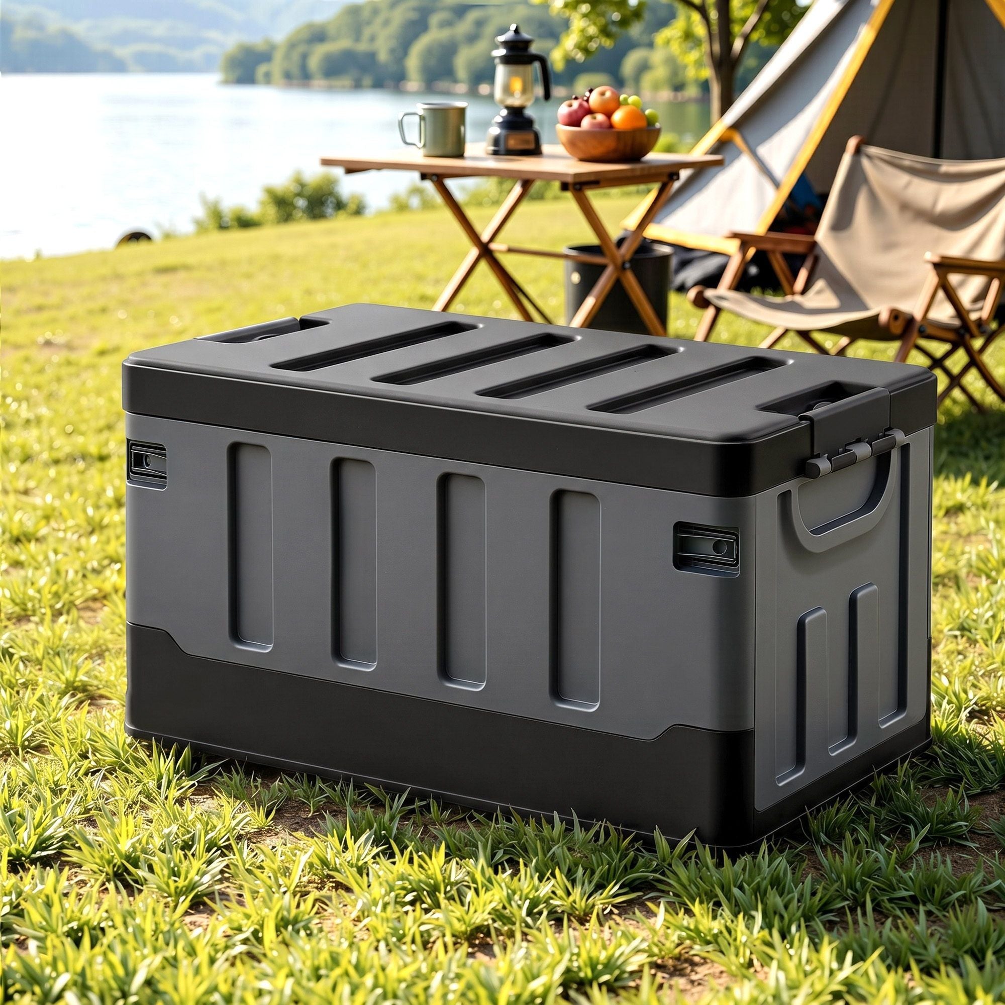 Gardeon Collapsible Outdoor Storage Box 60L Stackable Folding Camping Organizer Black