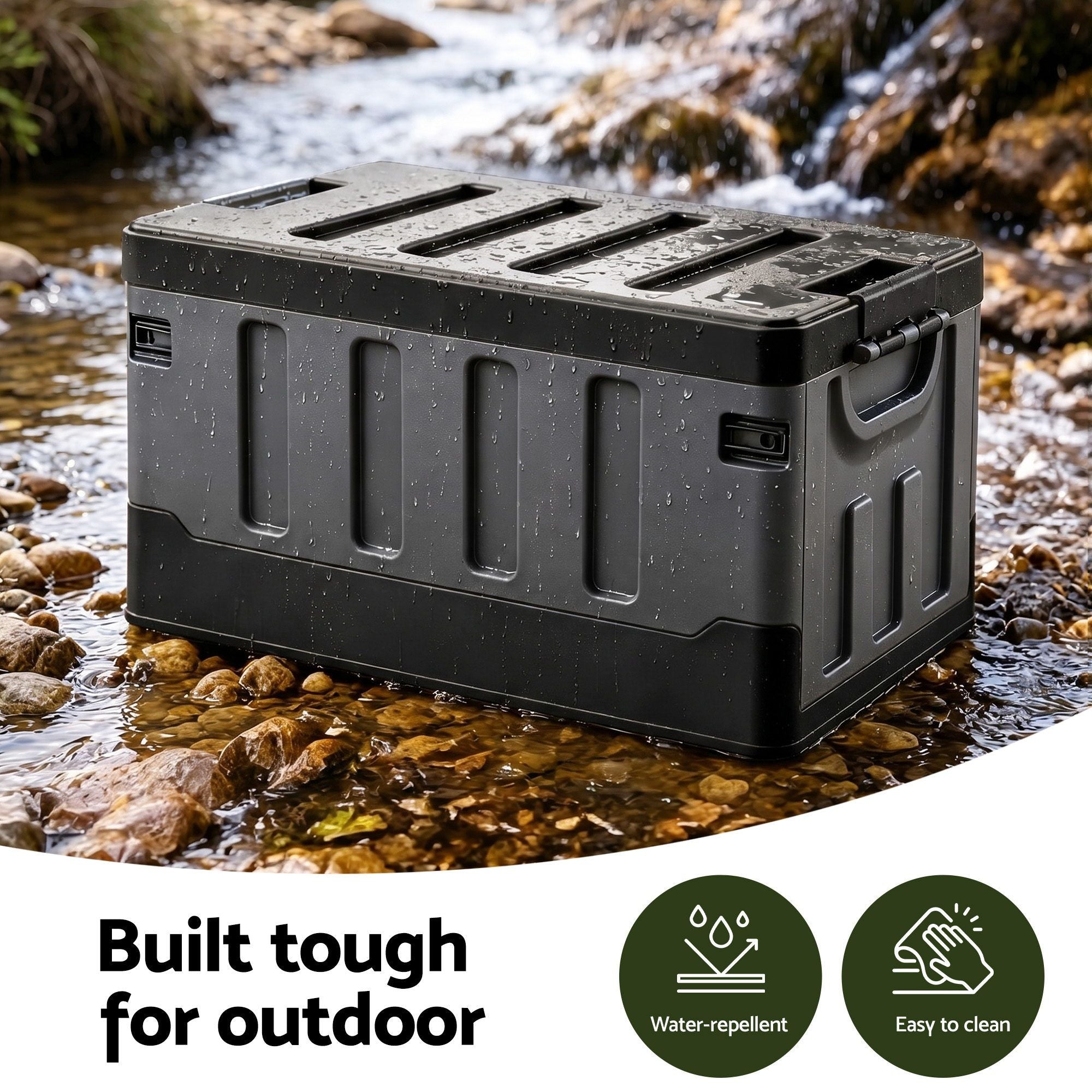 Gardeon Collapsible Outdoor Storage Box 60L Stackable Folding Camping Organizer Black