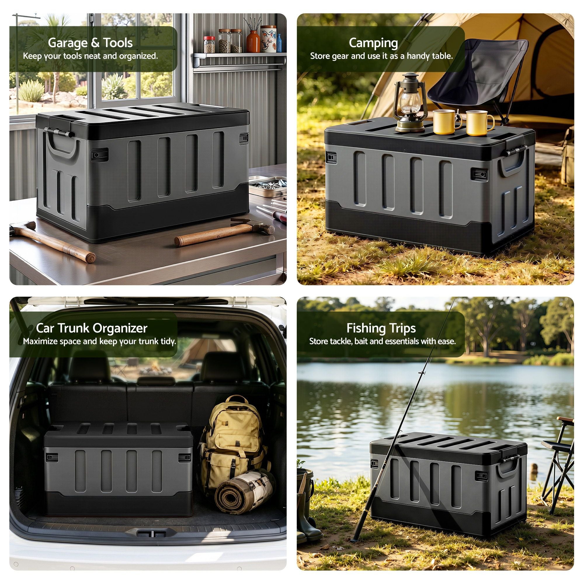 Gardeon Collapsible Outdoor Storage Box 60L Stackable Folding Camping Organizer Black