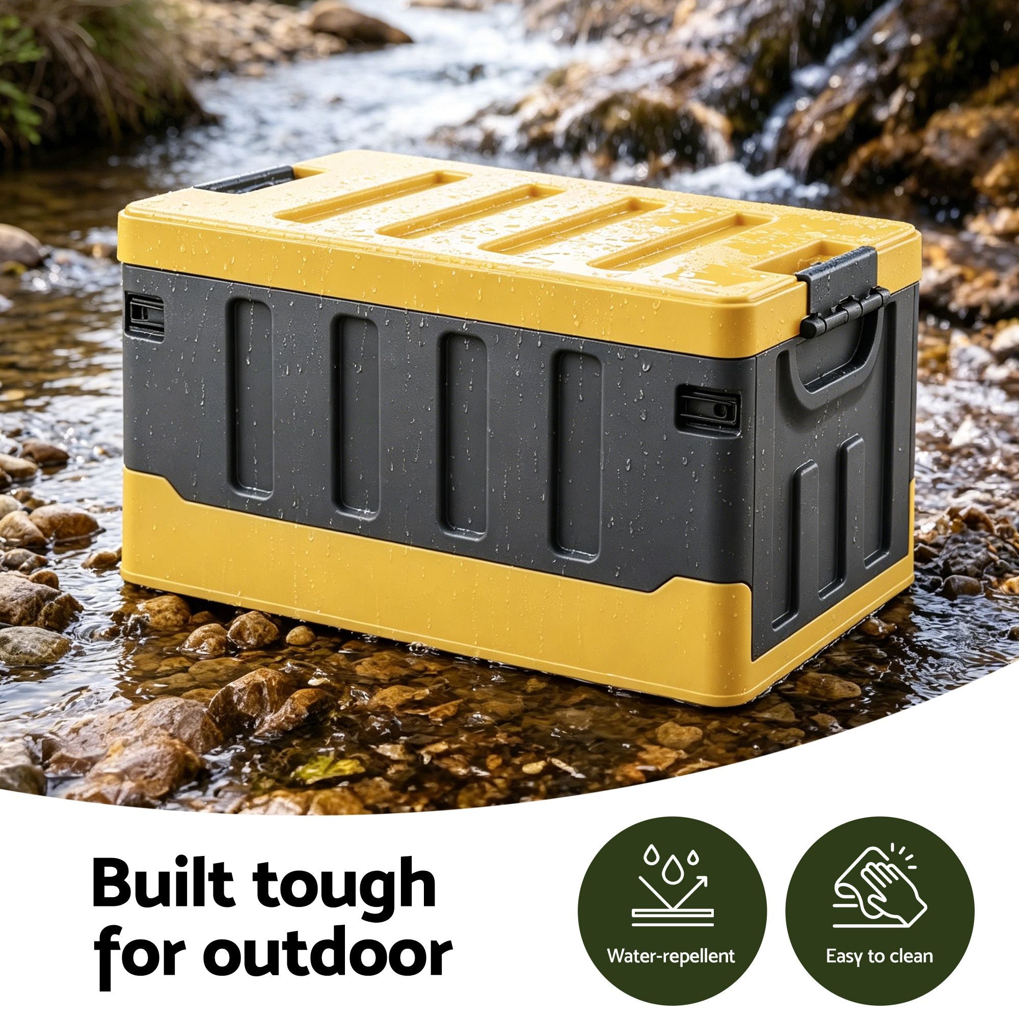 Gardeon Collapsible Outdoor Storage Box 60L Stackable Folding Camping Organizer Yellow
