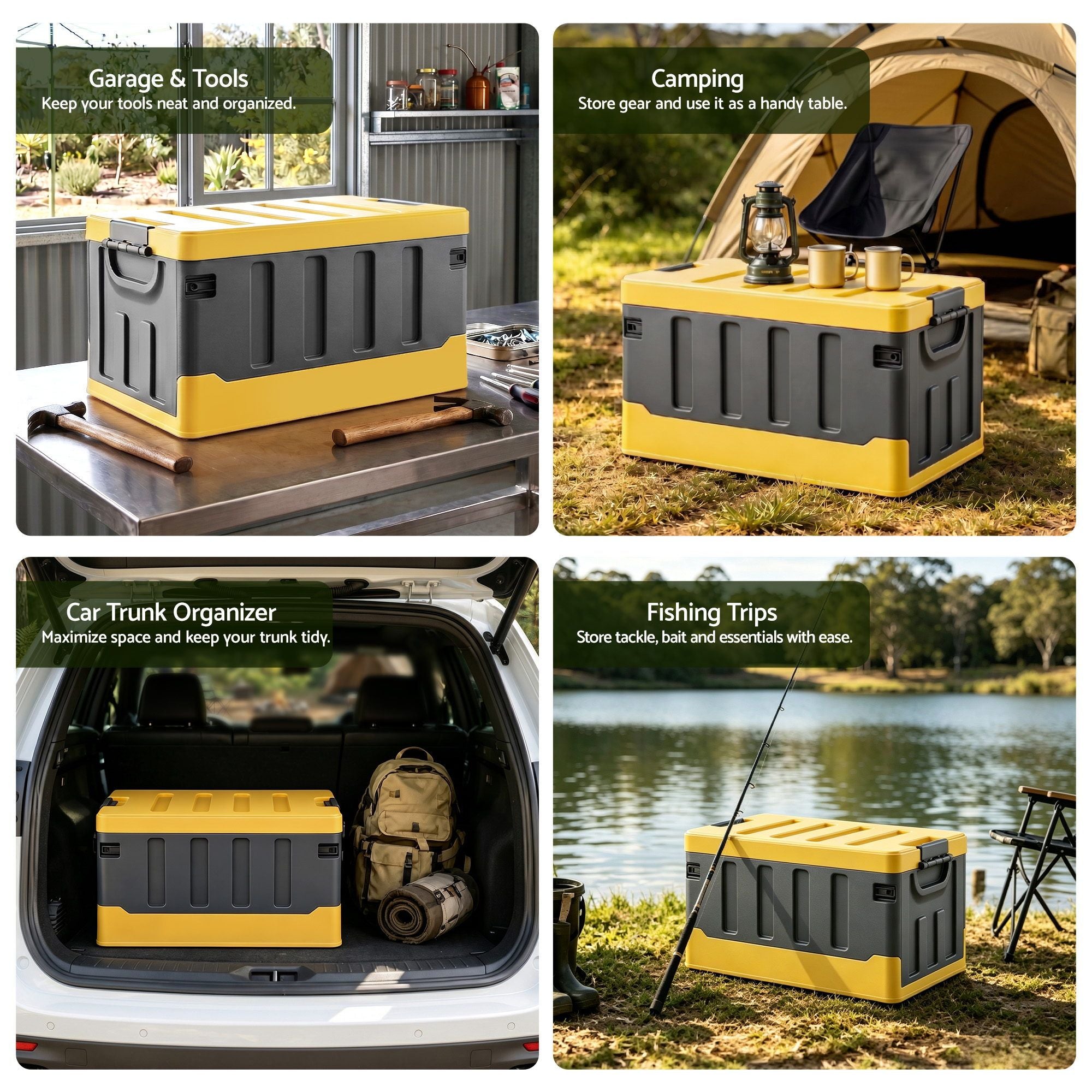 Gardeon Collapsible Outdoor Storage Box 60L Stackable Folding Camping Organizer Yellow