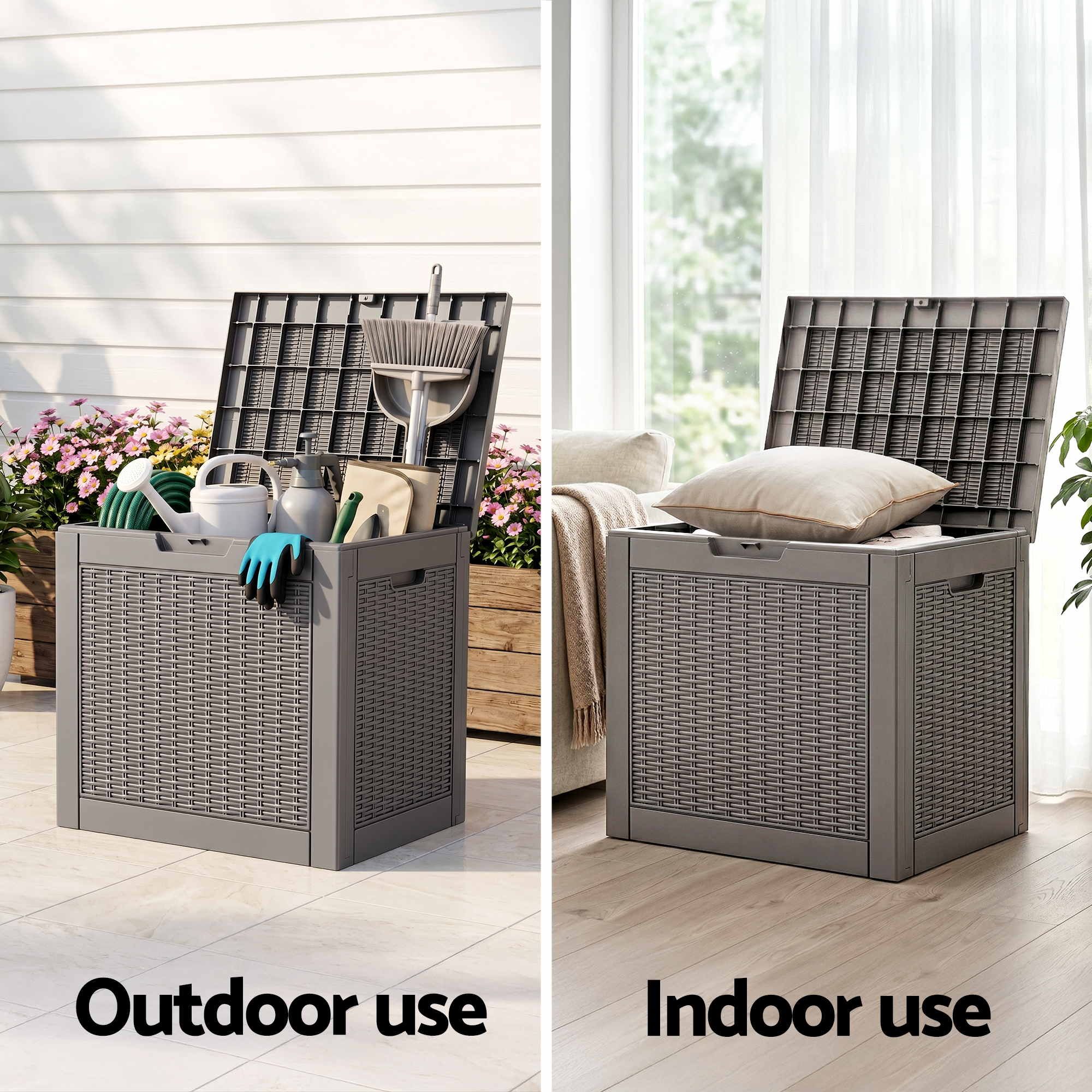 Gardeon Outdoor Storage Box 118L Container Lockable Garden Toy Tool Rattan-Texture Brown