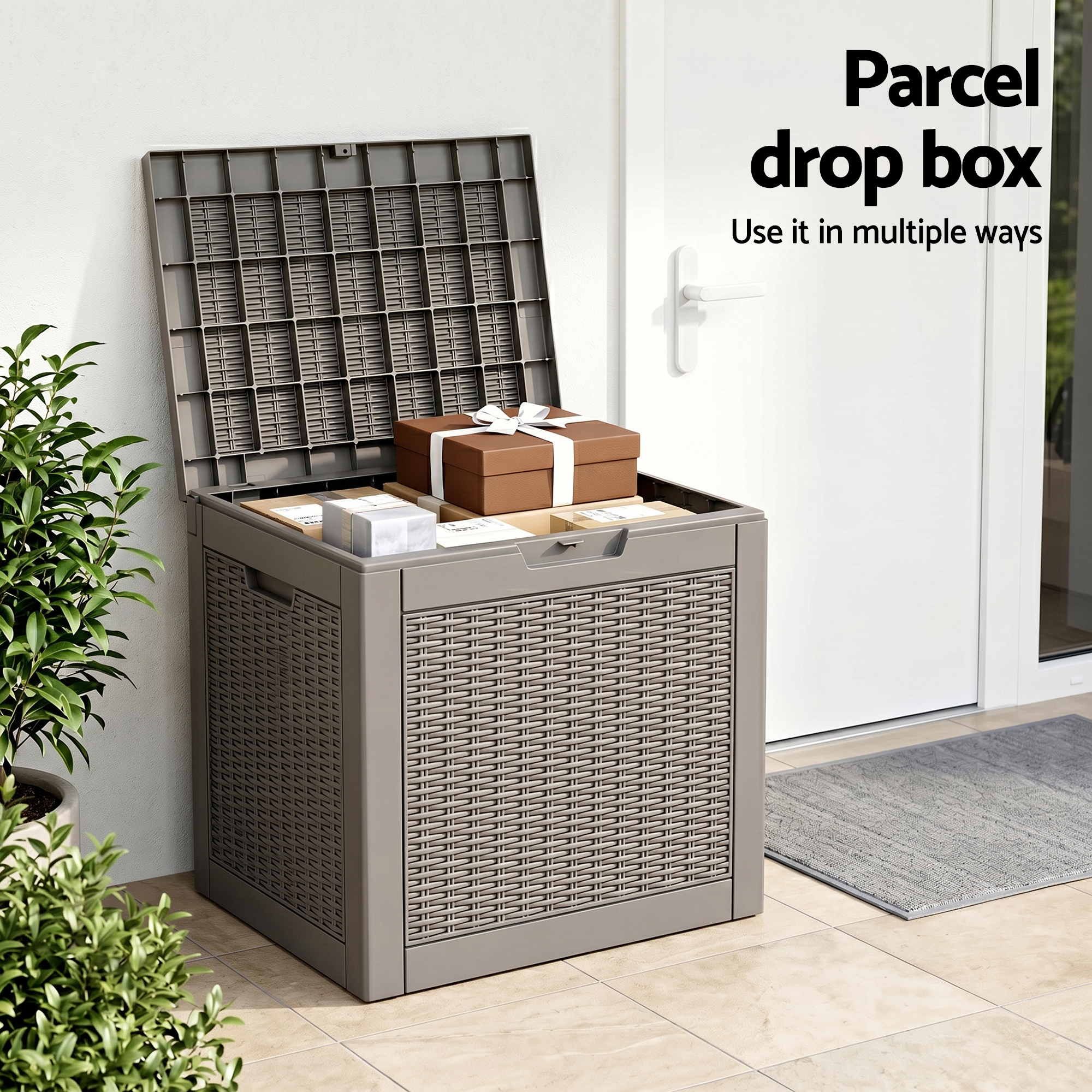 Gardeon Outdoor Storage Box 118L Container Lockable Garden Toy Tool Rattan-Texture Brown