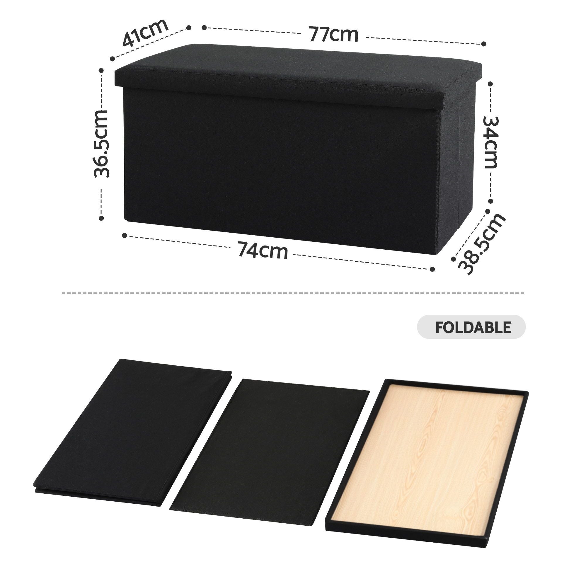 Artiss Storage Ottoman Bench Folding Blanket Box Toy Organiser Foot Stool Black