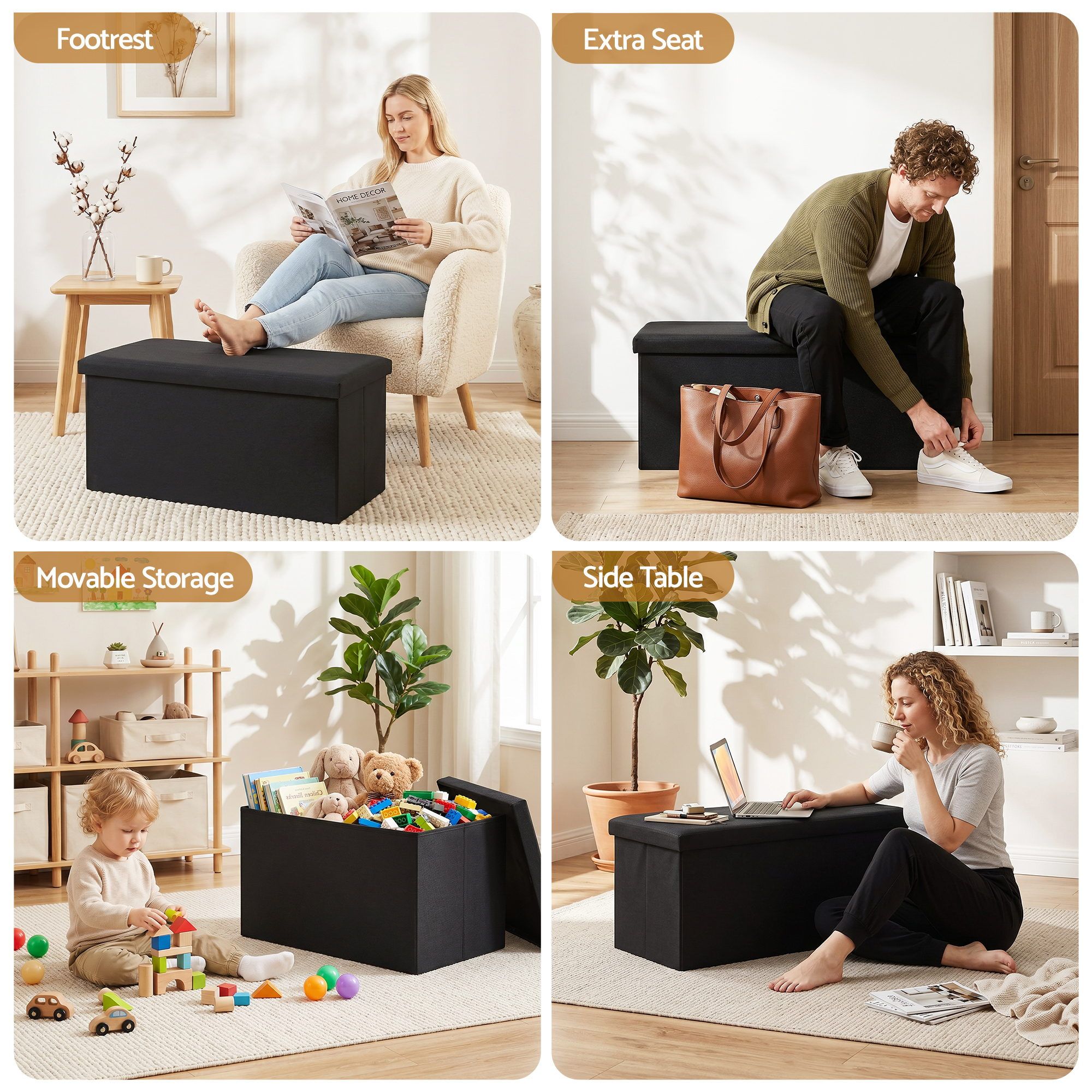 Artiss Storage Ottoman Bench Folding Blanket Box Toy Organiser Foot Stool Black
