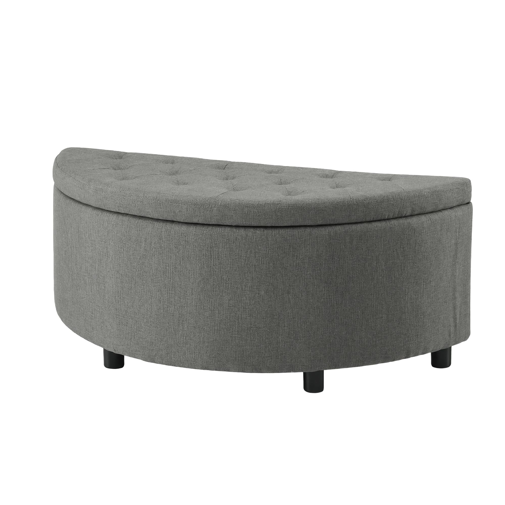 Artiss Storage Ottoman Bench Linen Fabric Tufted Half Round Footstool Grey