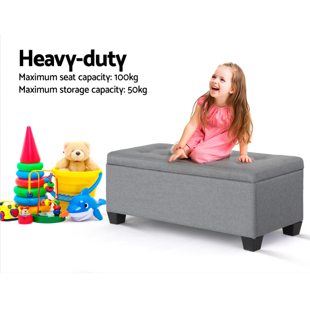 Artiss Storage Ottoman Blanket Box 97cm Linen Grey