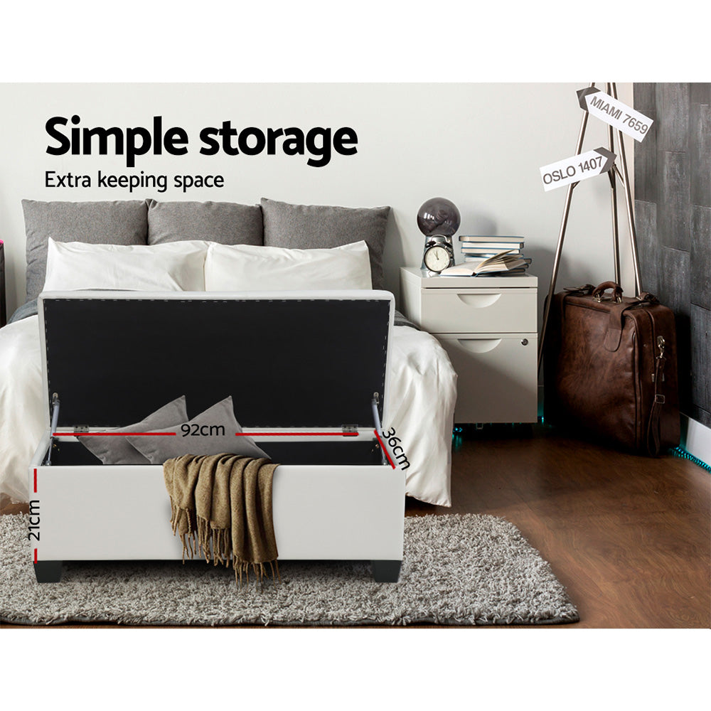 Artiss Storage Ottoman Blanket Box 97cm Leather White