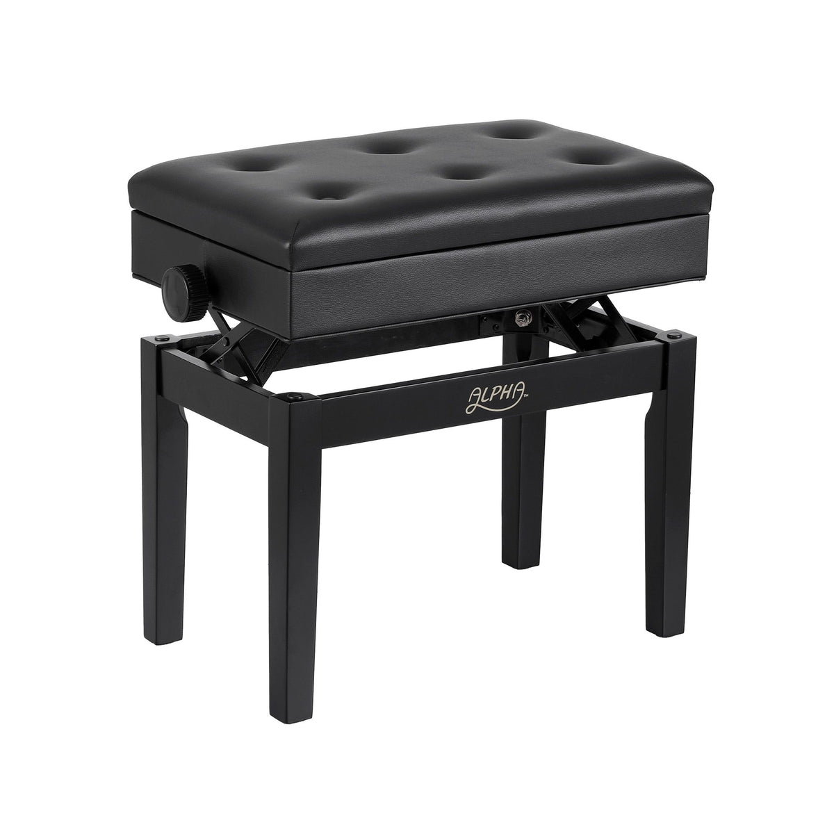 Alpha Adjustable Piano Bench Wooden Keyboard Seat Padded, Black